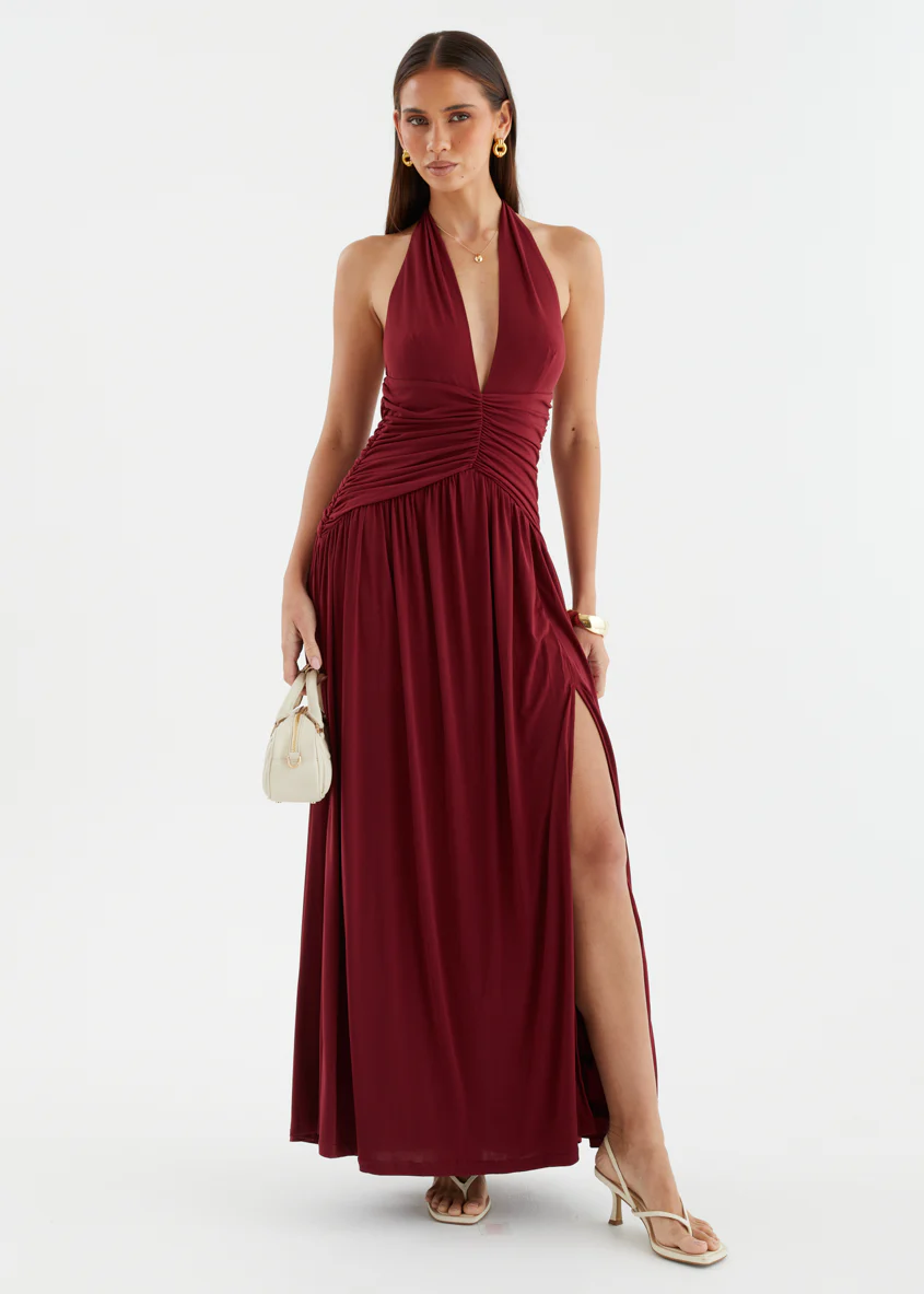 Giana Halter Maxi Dress - Wine - Image 5