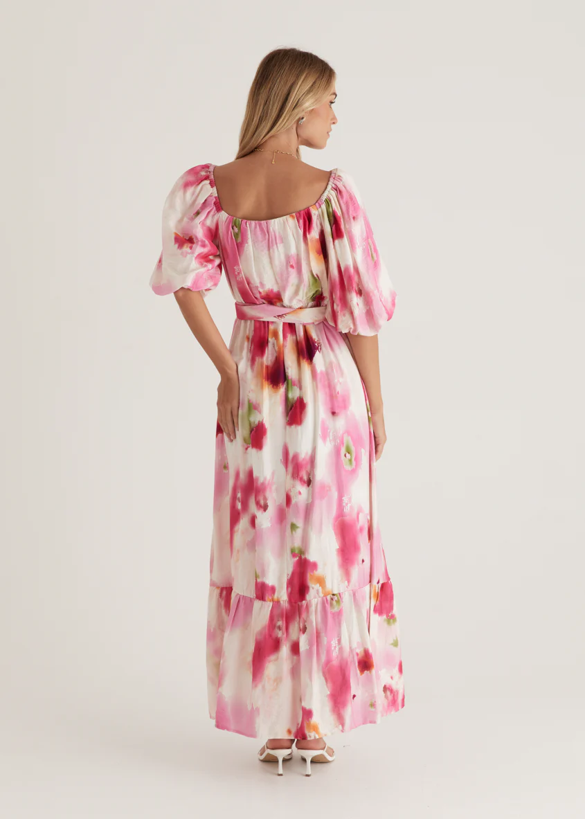 Halia Off Shoulder Midi Dress - Pink Watercolour - Image 5