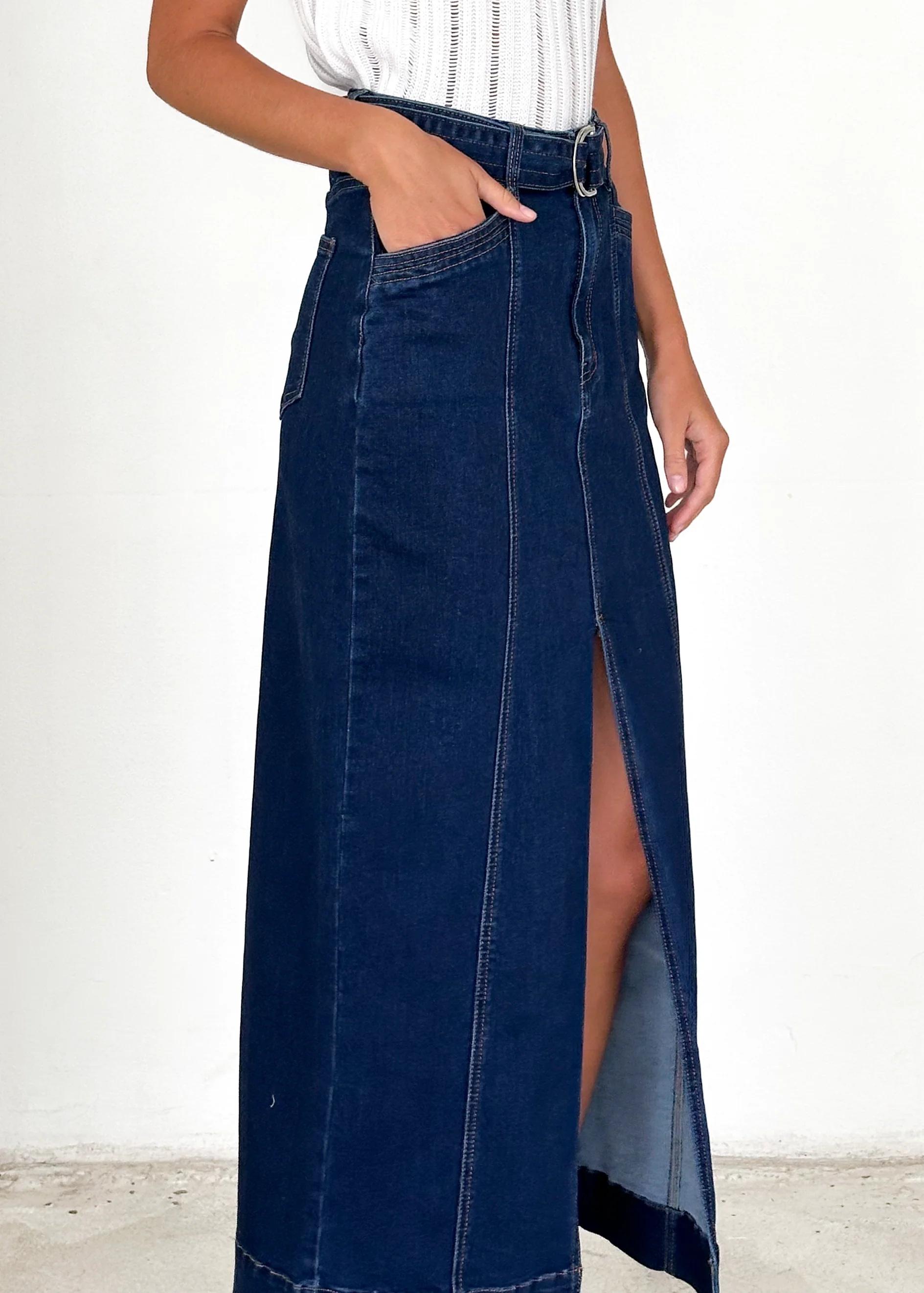 Hampton Stretch Maxi Skirt - Indigo - Image 3