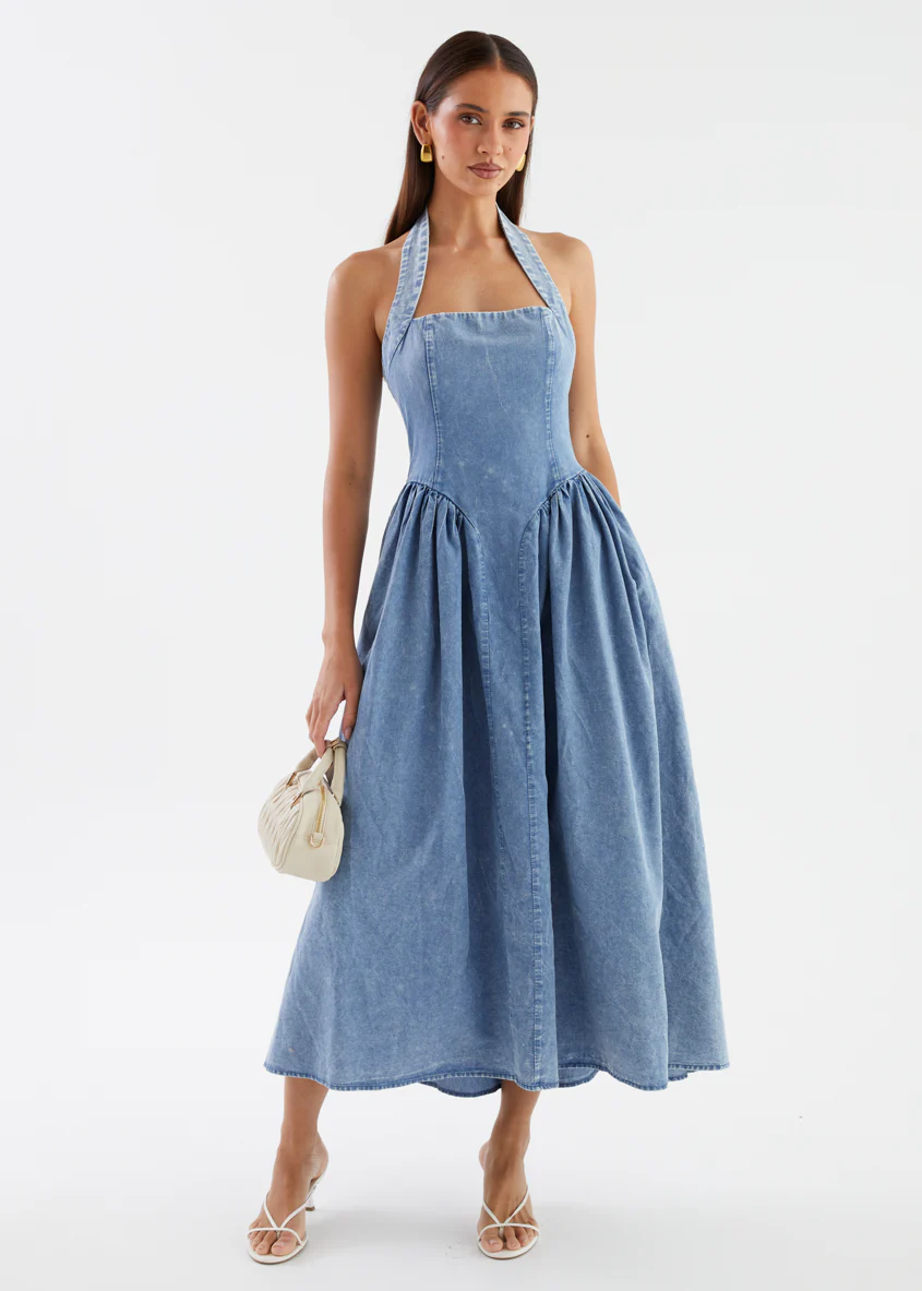 Harleen Halter Midi Dress - Blue Wash