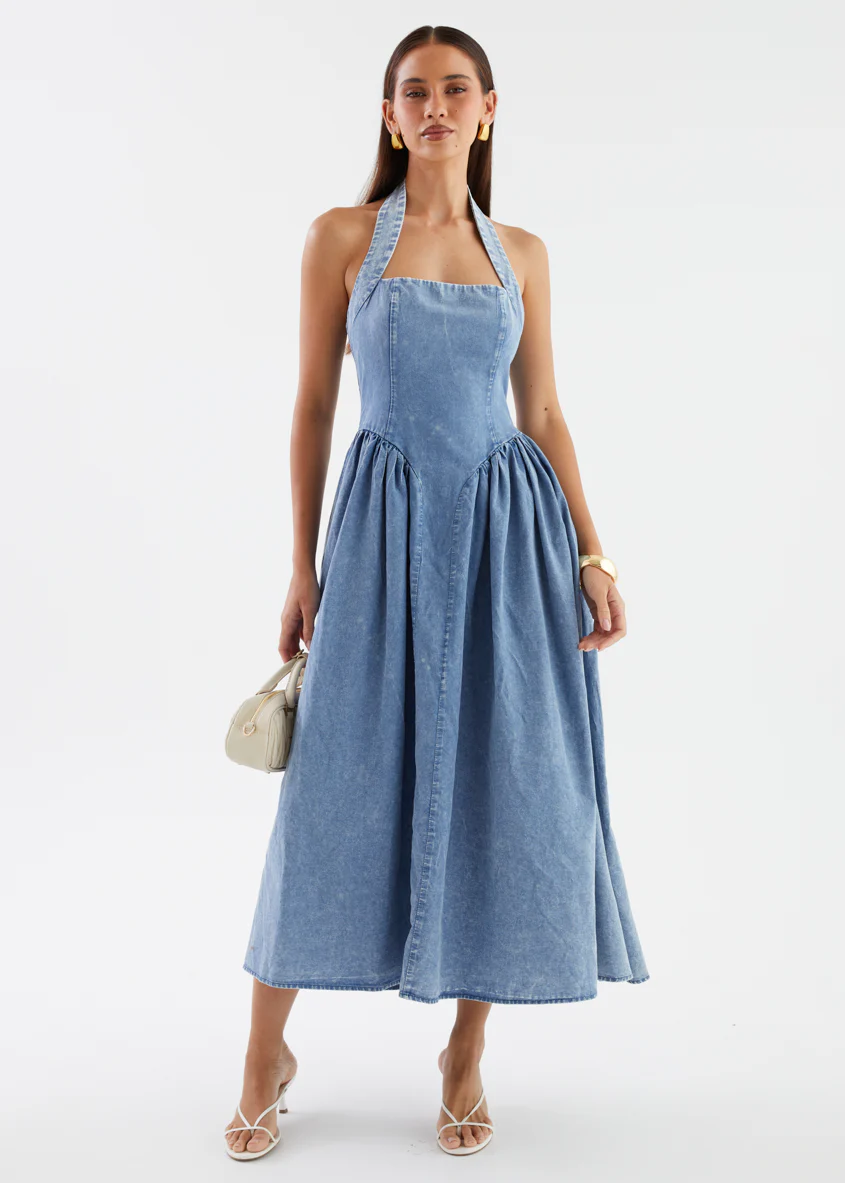 Harleen Halter Midi Dress - Blue Wash - Image 3