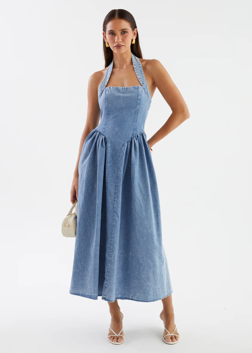 Harleen Halter Midi Dress - Blue Wash - Image 5