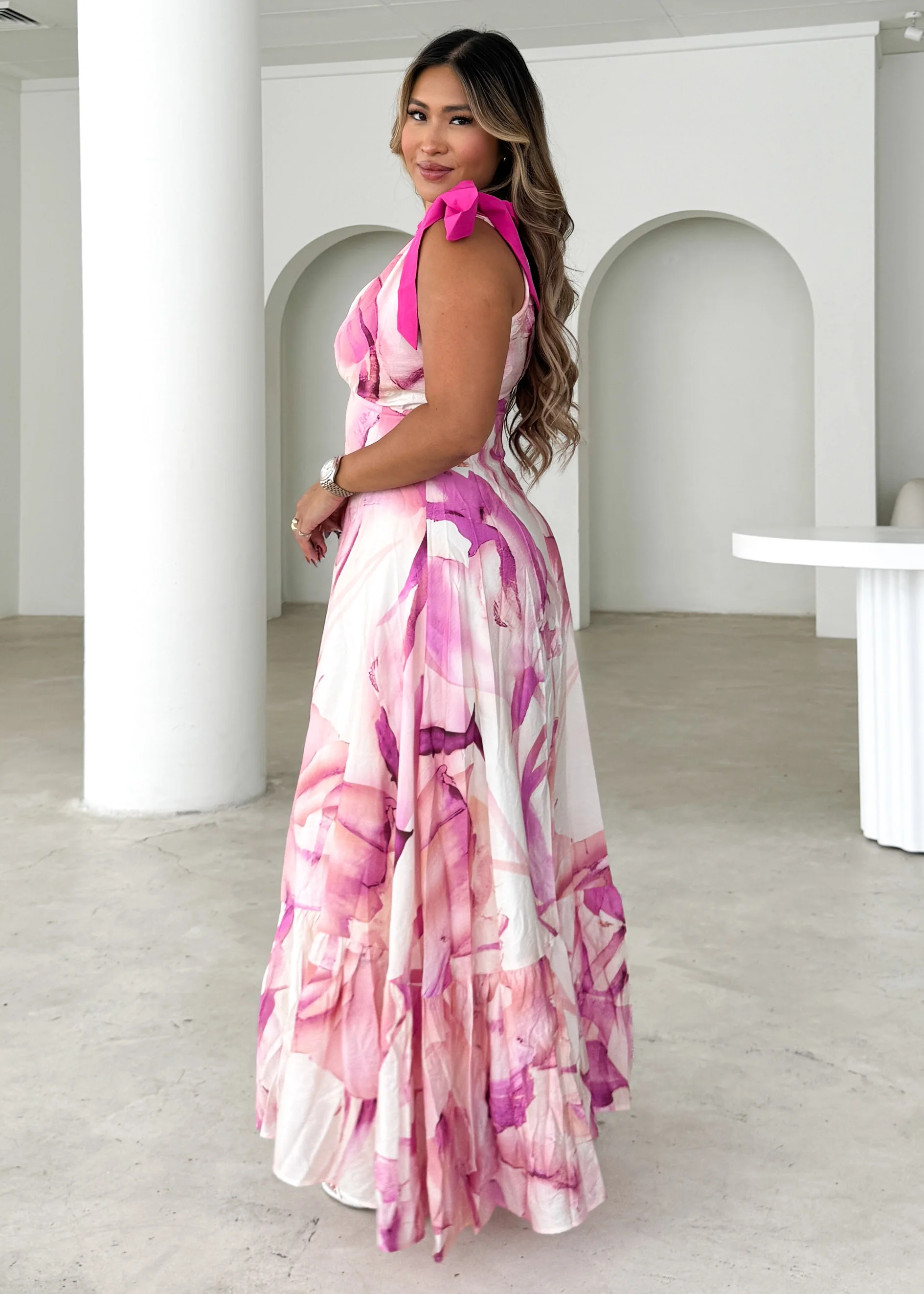 Havannah Tie Midi Dress - Fuchsia Flame - Image 8