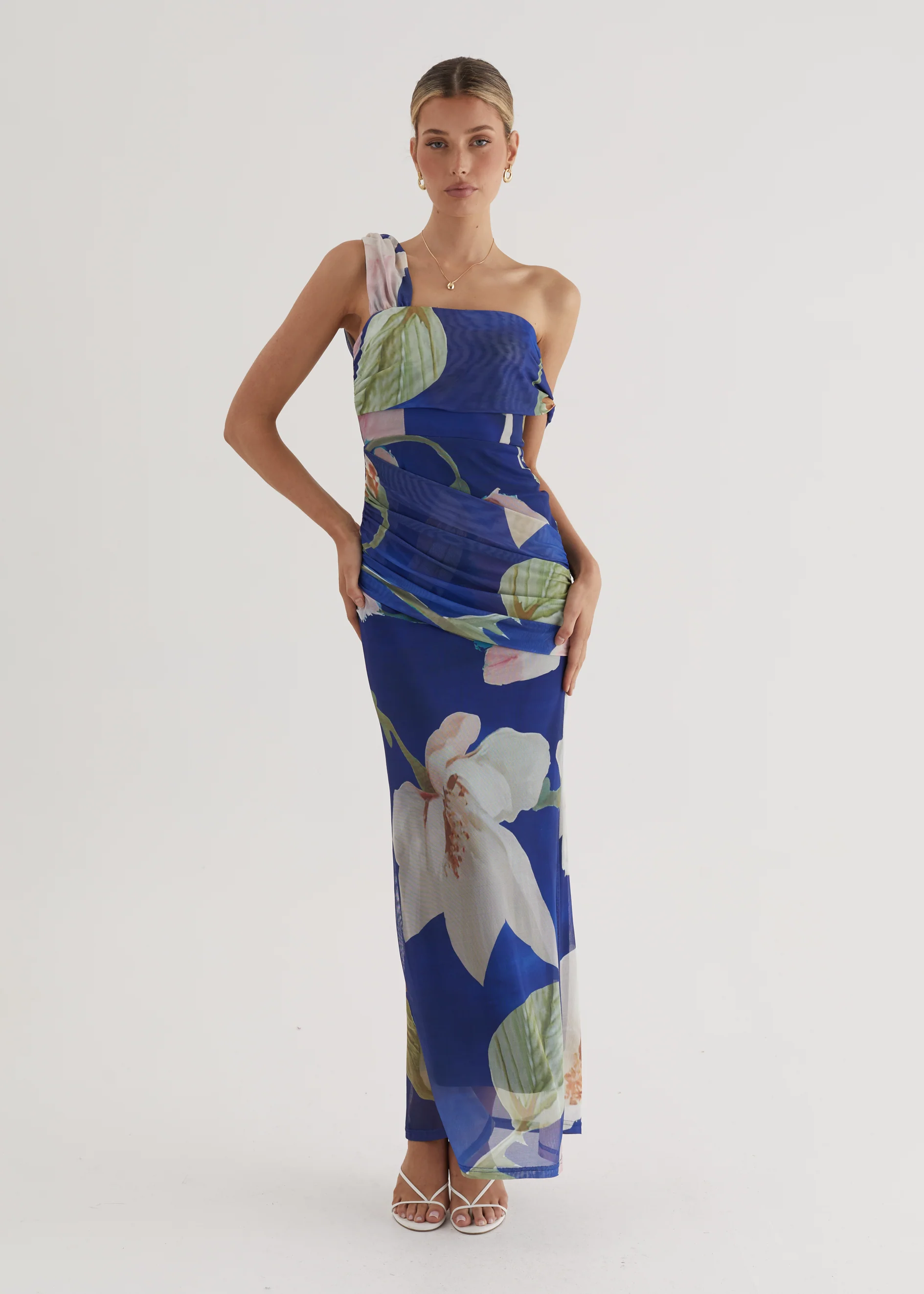 Helena Mesh Maxi Dress - Blue Flowers - Image 3