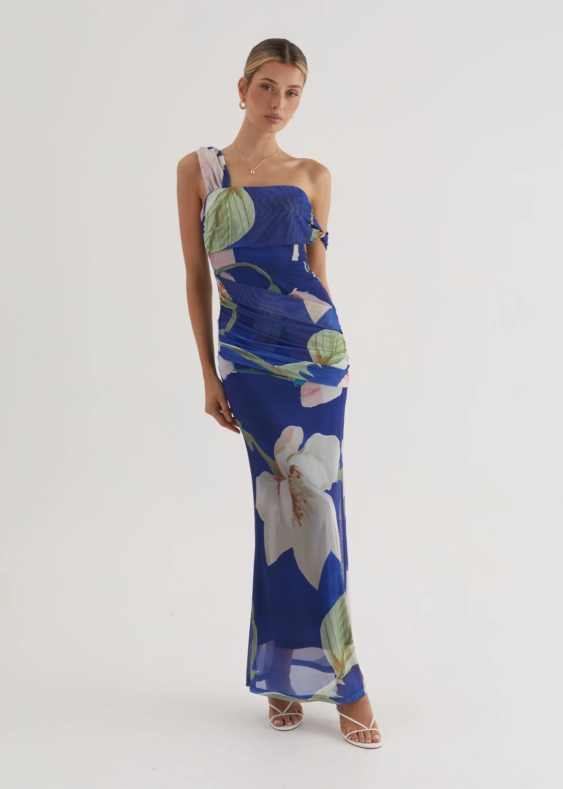 Helena Mesh Maxi Dress - Blue Flowers - Image 5