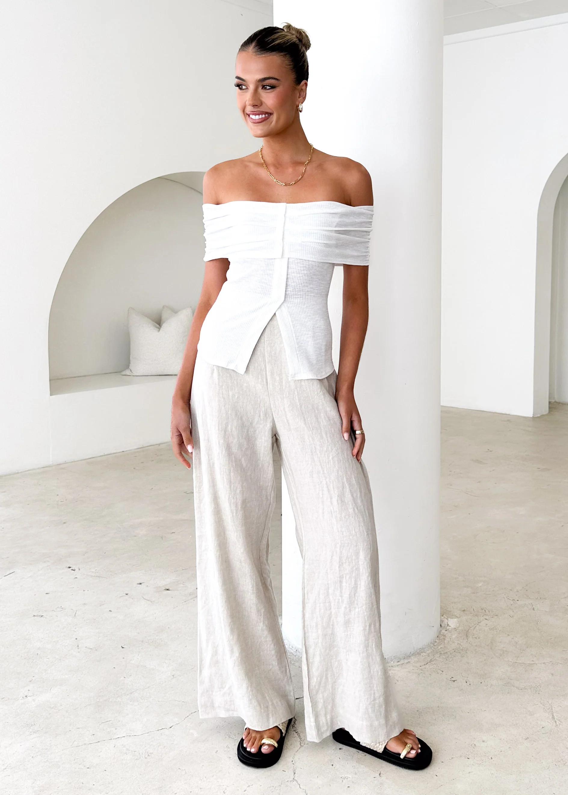 Hewitt Off Shoulder Knit Top - Off White - Image 2