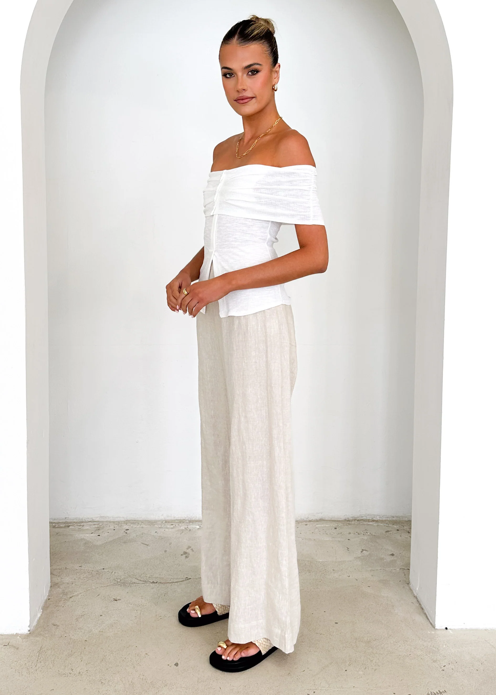 Hewitt Off Shoulder Knit Top - Off White - Image 4