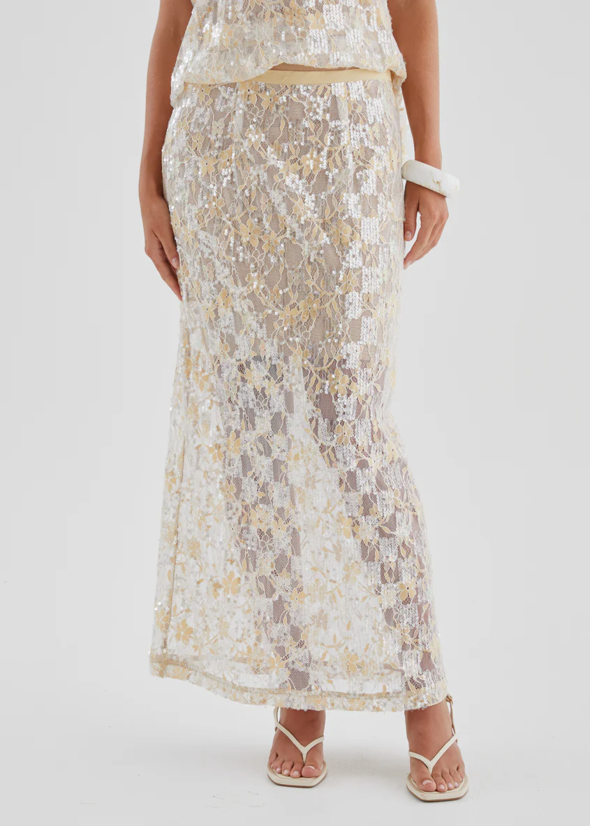 Inari Sequin Lace Maxi Skirt - Golden - Image 3