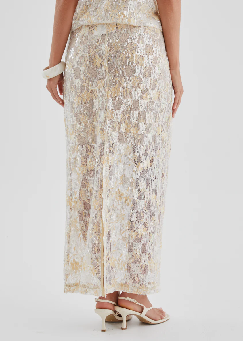 Inari Sequin Lace Maxi Skirt - Golden - Image 9