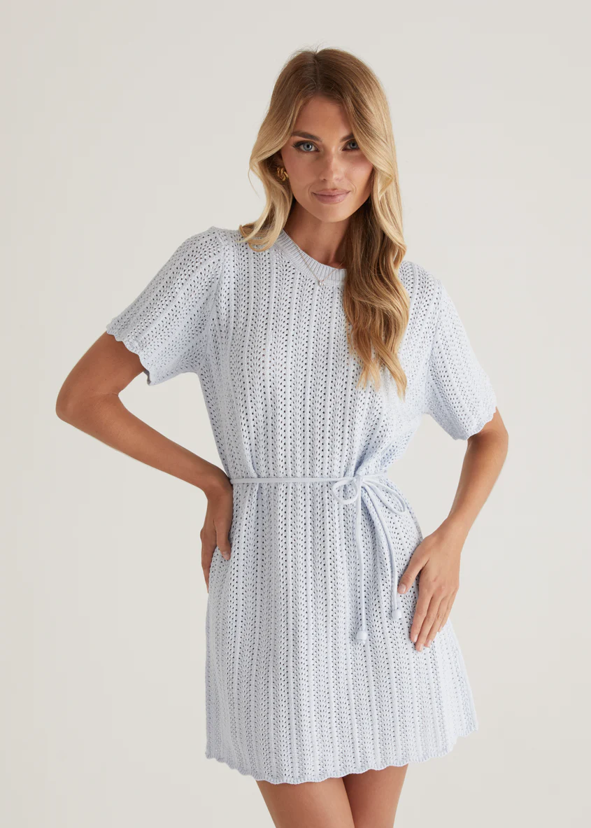Indiana Crochet Dress - Baby Blue - Image 5