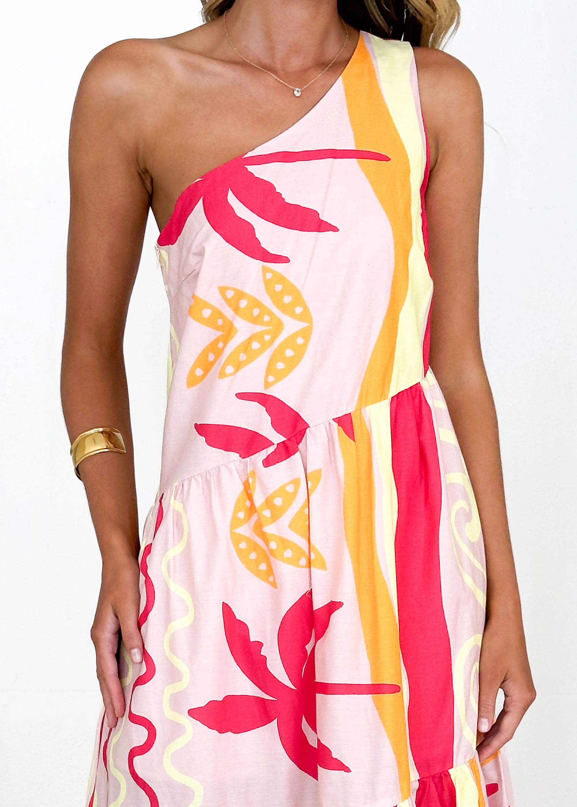 Indira One Shoulder Maxi Dress - Pink Palm - Image 6