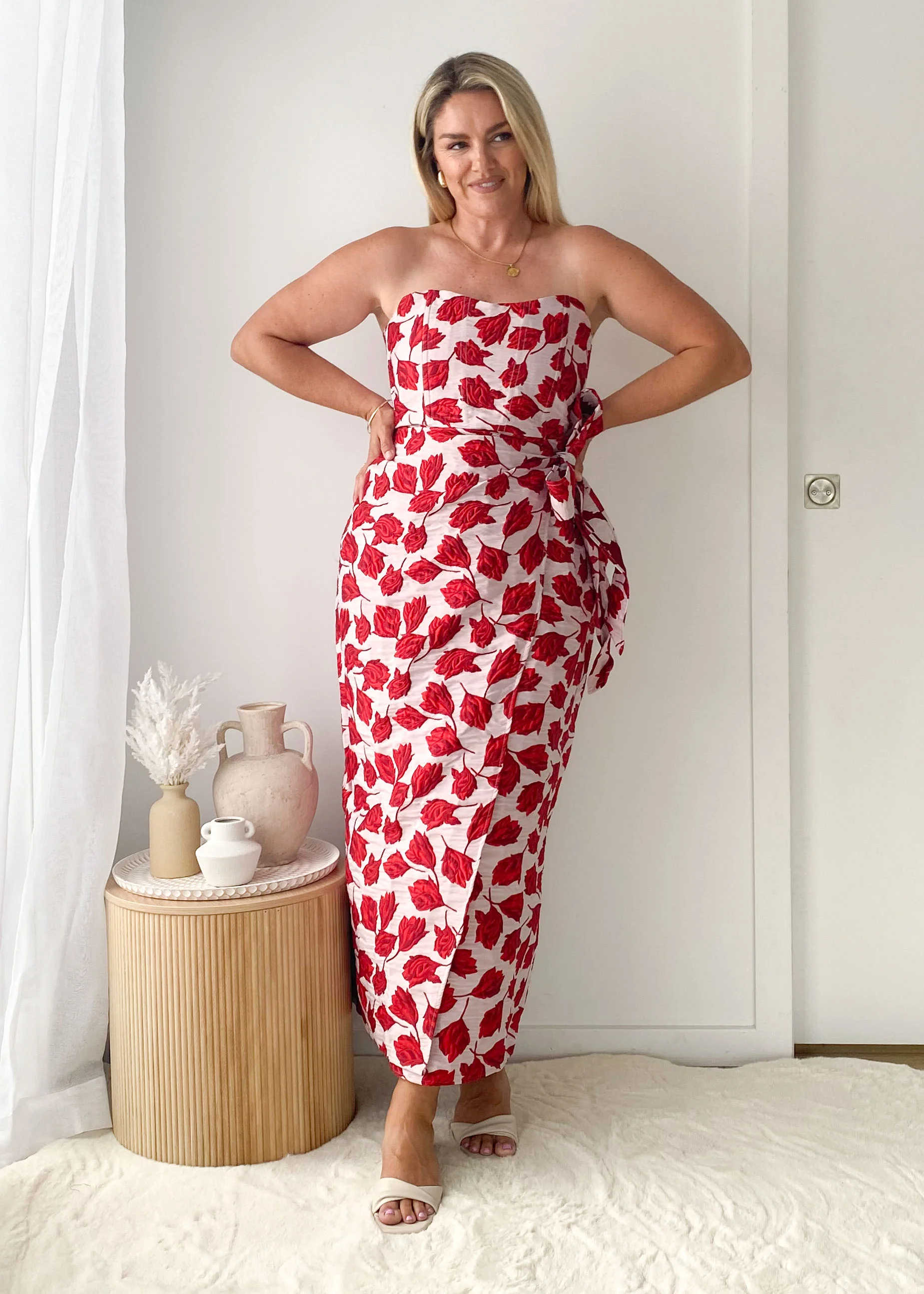 Indra Strapless Midi Dress - Red Rose - Image 9