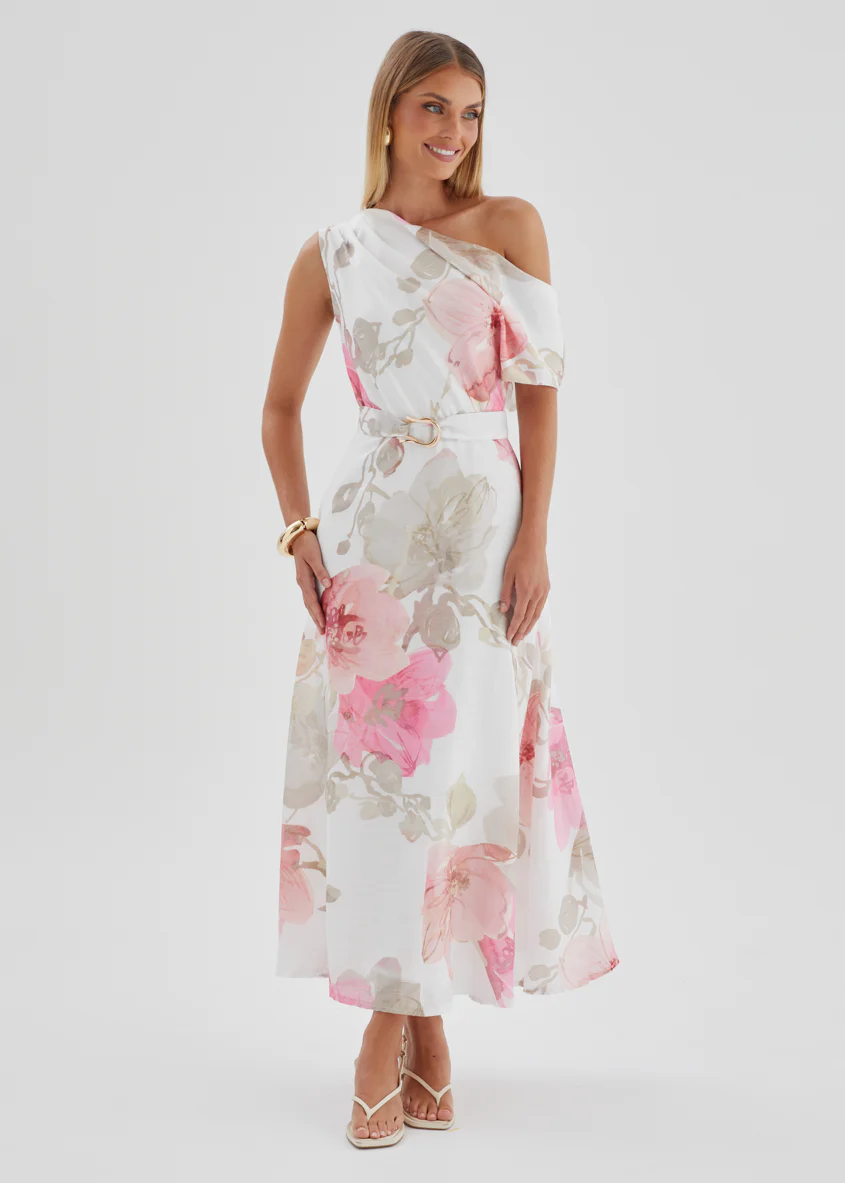 Jacqui Drop Shoulder Midi Dress - Pink Floral