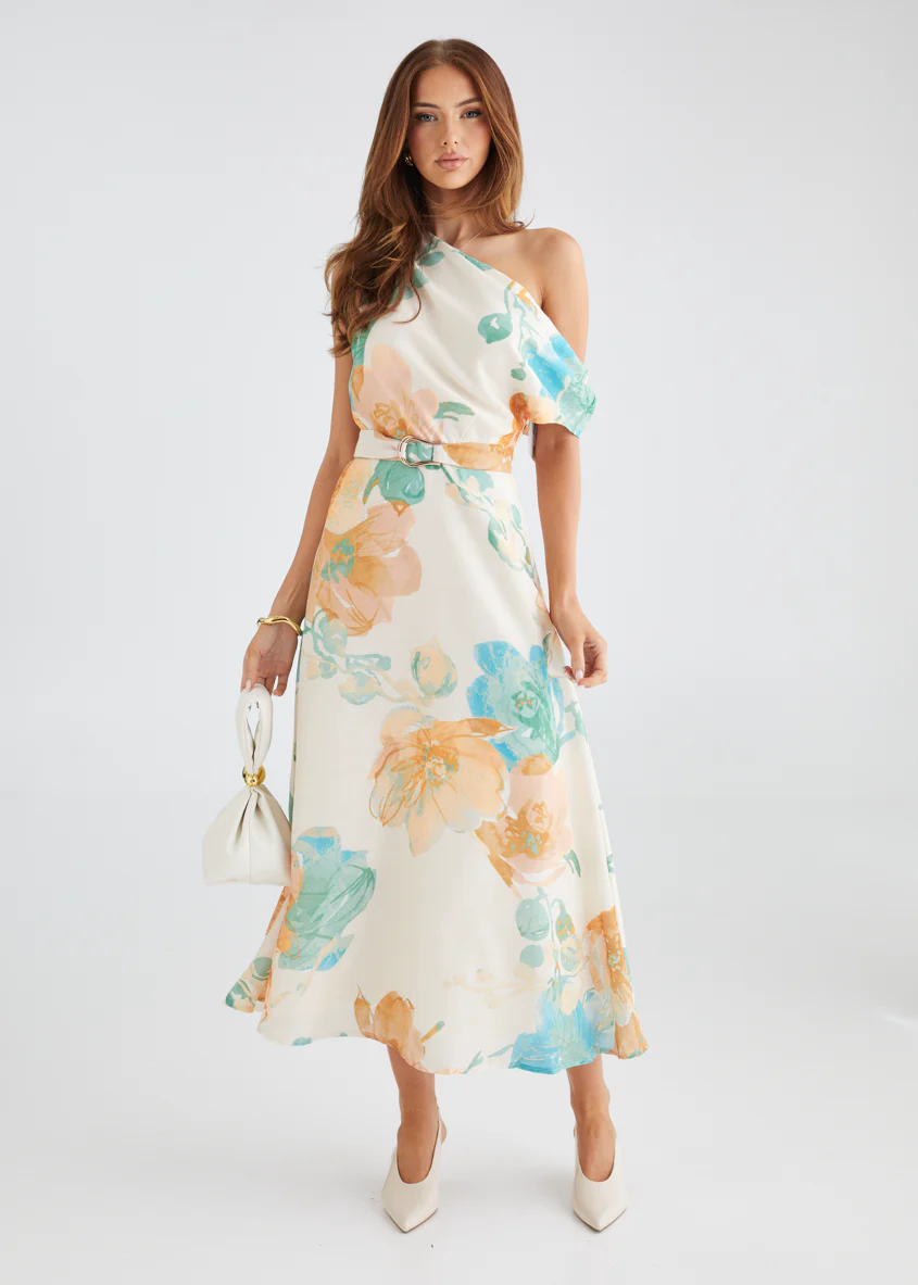 Jacqui Drop Shoulder Midi Dress - Tangerine Floral - Image 3