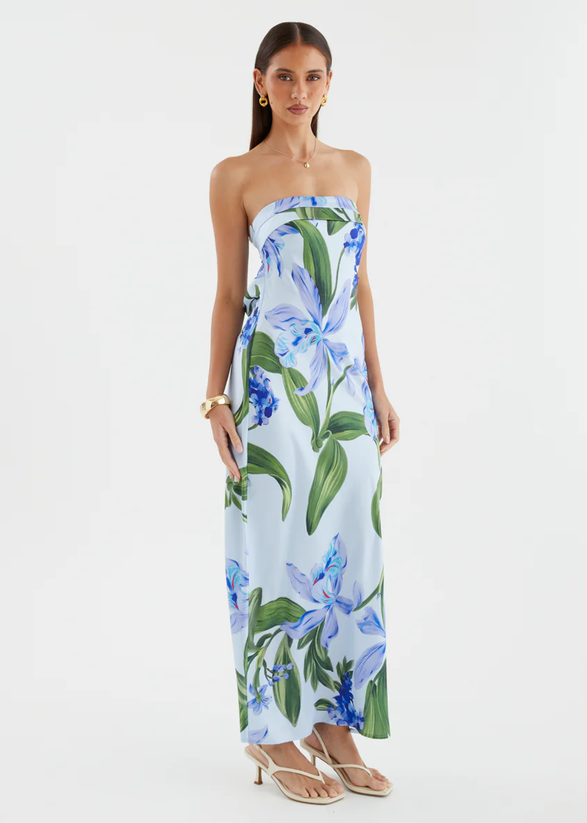 Jamie Strapless Maxi Dress - Blue Floral - Image 6