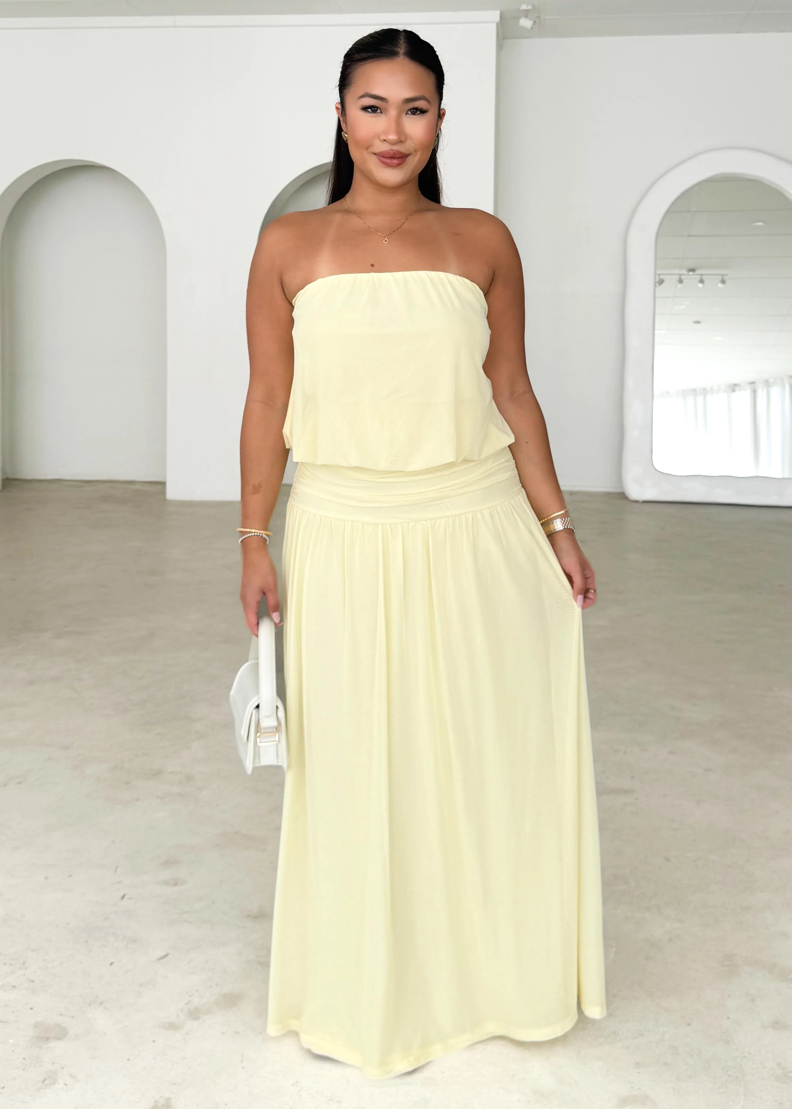 Janey Strapless Mesh Maxi Dress - Lemon - Image 7