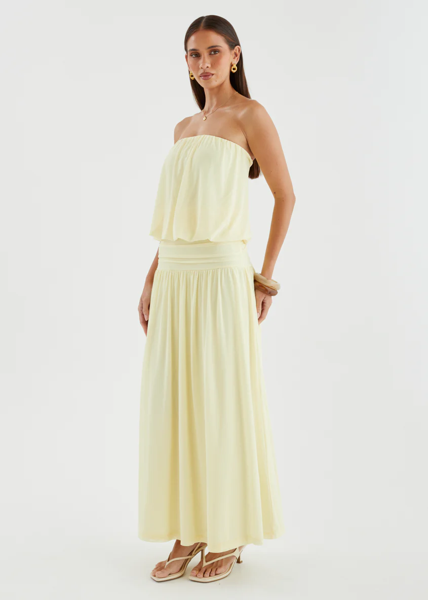 Janey Strapless Mesh Maxi Dress - Lemon - Image 8