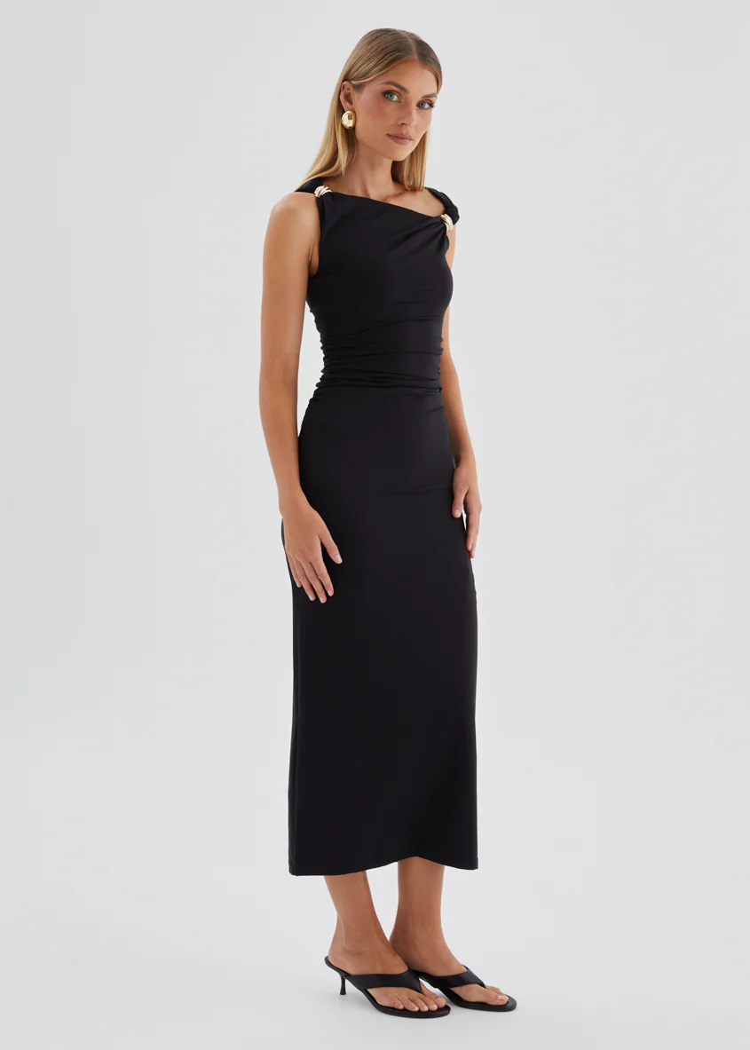 Javah One Shoulder Midi Dress - Black - Image 5