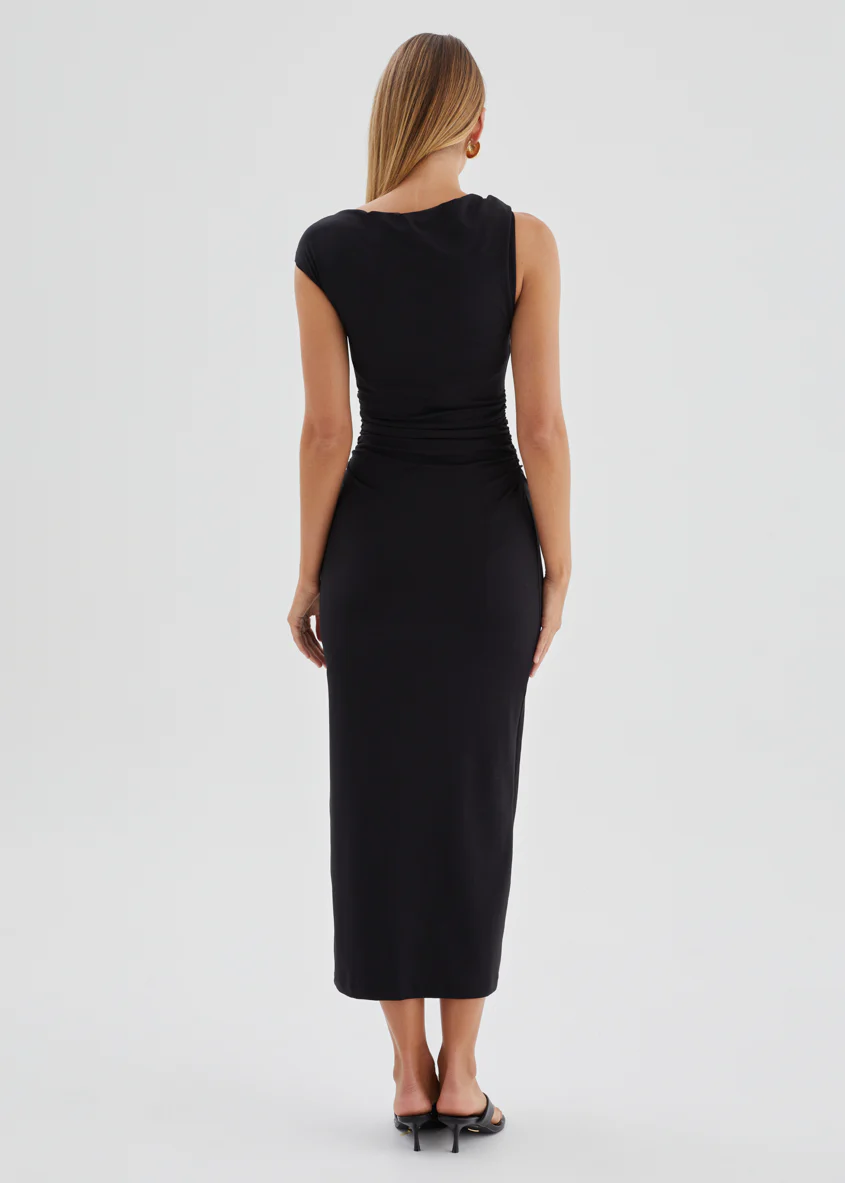 Javah One Shoulder Midi Dress - Black - Image 6