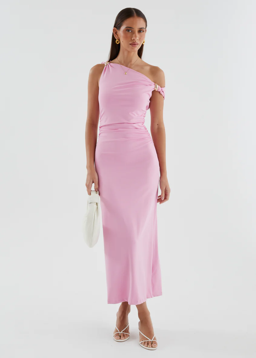 Javah One Shoulder Midi Dress - Pink - Image 5