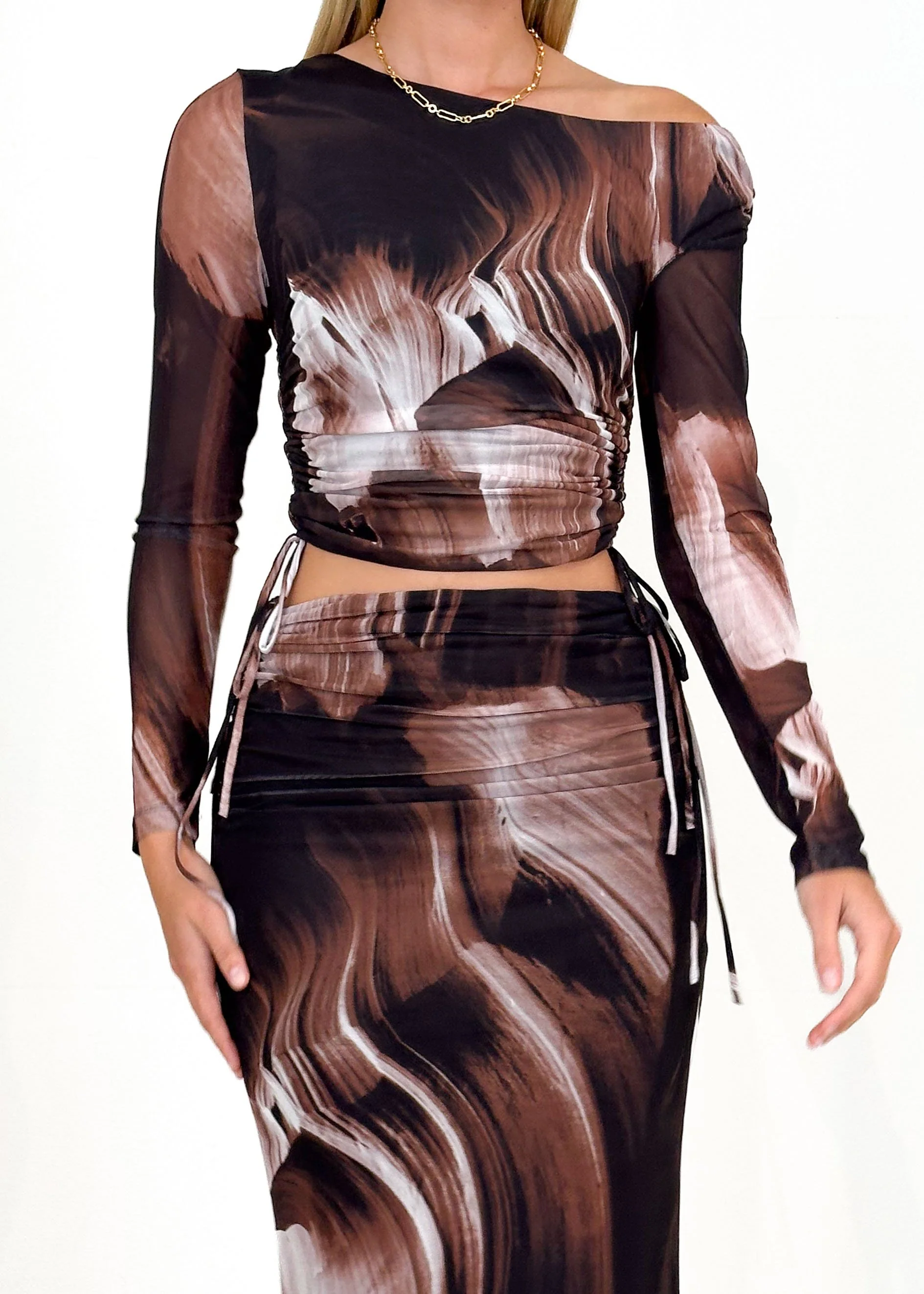 Jestra Mesh Maxi Skirt - Choc Abstract - Image 8