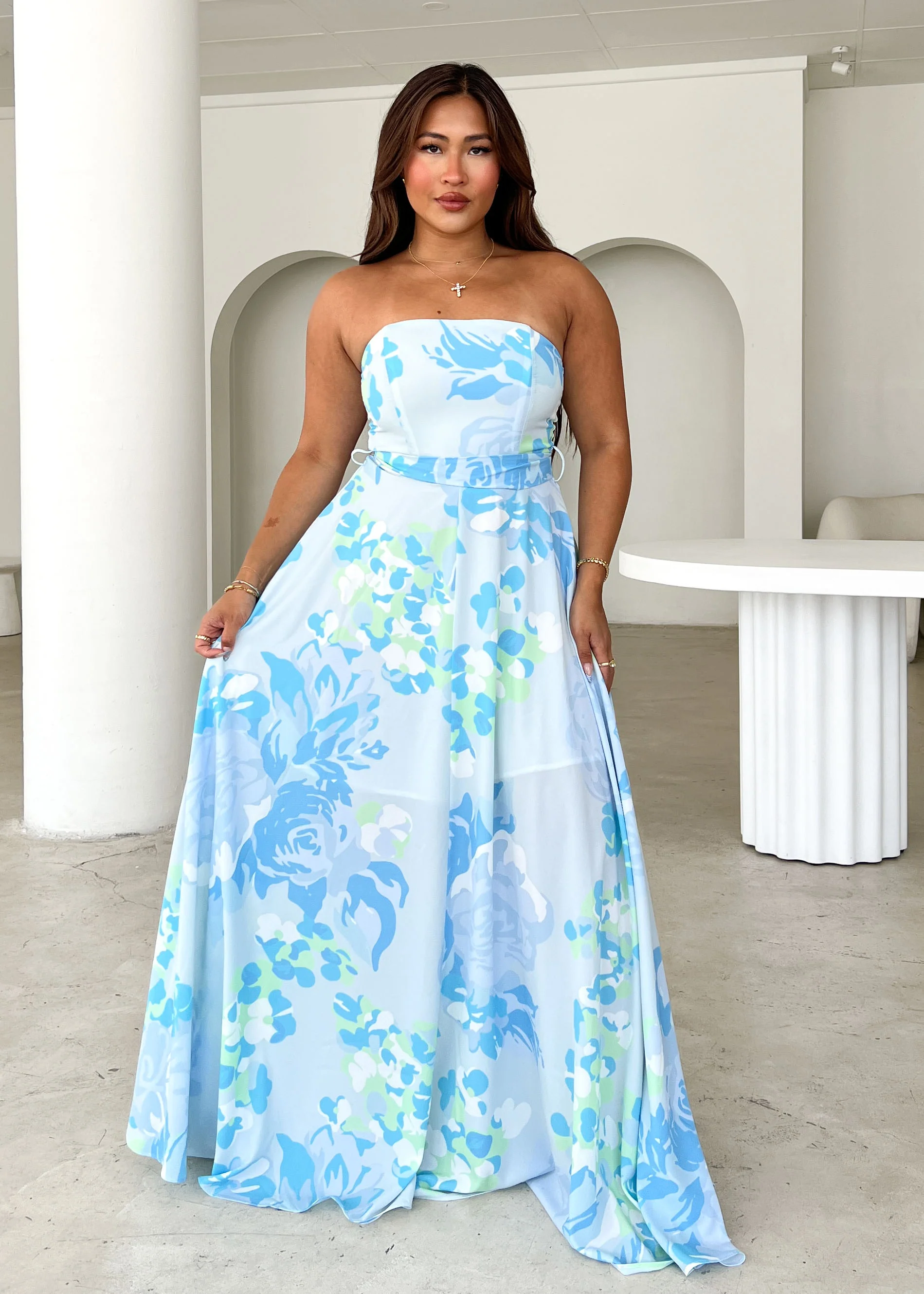 Jorgia Strapless Maxi Dress - Blue Floral - Image 3