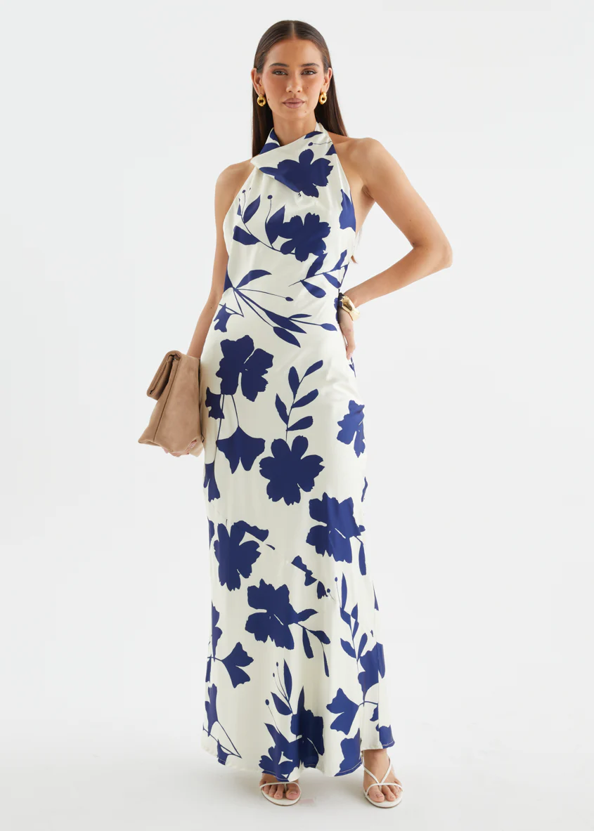 Joslin Halter Maxi Dress - Navy Leaf