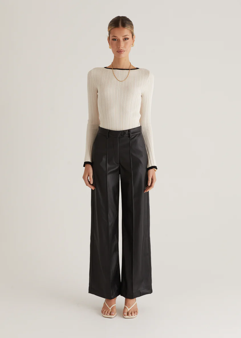 Karley PU Wide Leg Pants - Black - Image 12