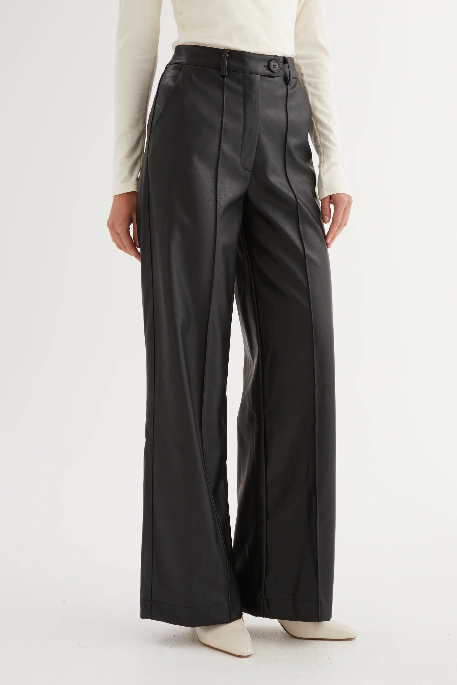 Karley PU Wide Leg Pants - Black - Image 6