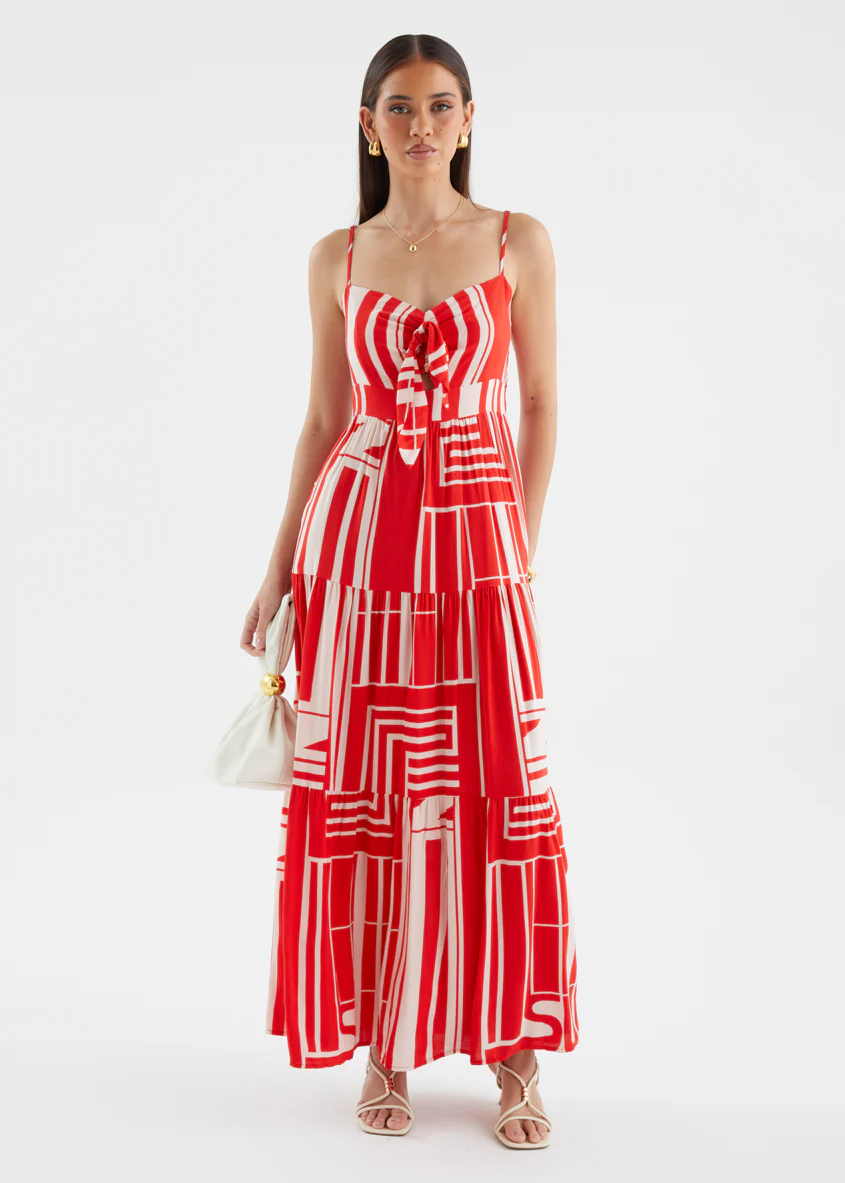 Kealey Maxi Dress - Red Abstract