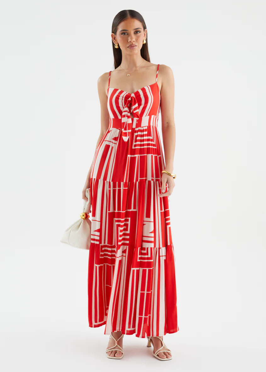 Kealey Maxi Dress - Red Abstract - Image 4