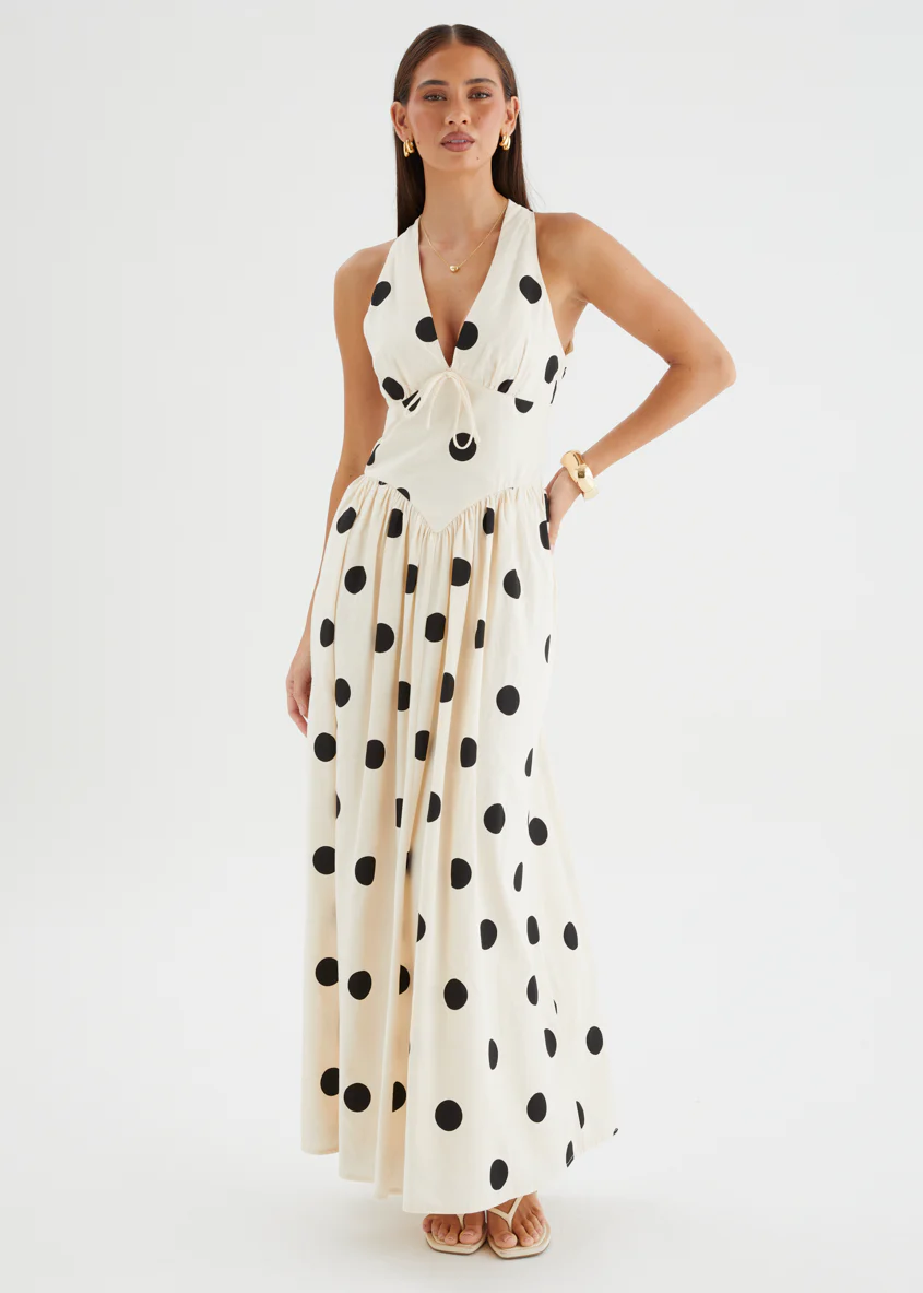 Kelsy Halter Maxi Dress - Beige Polka - Image 5