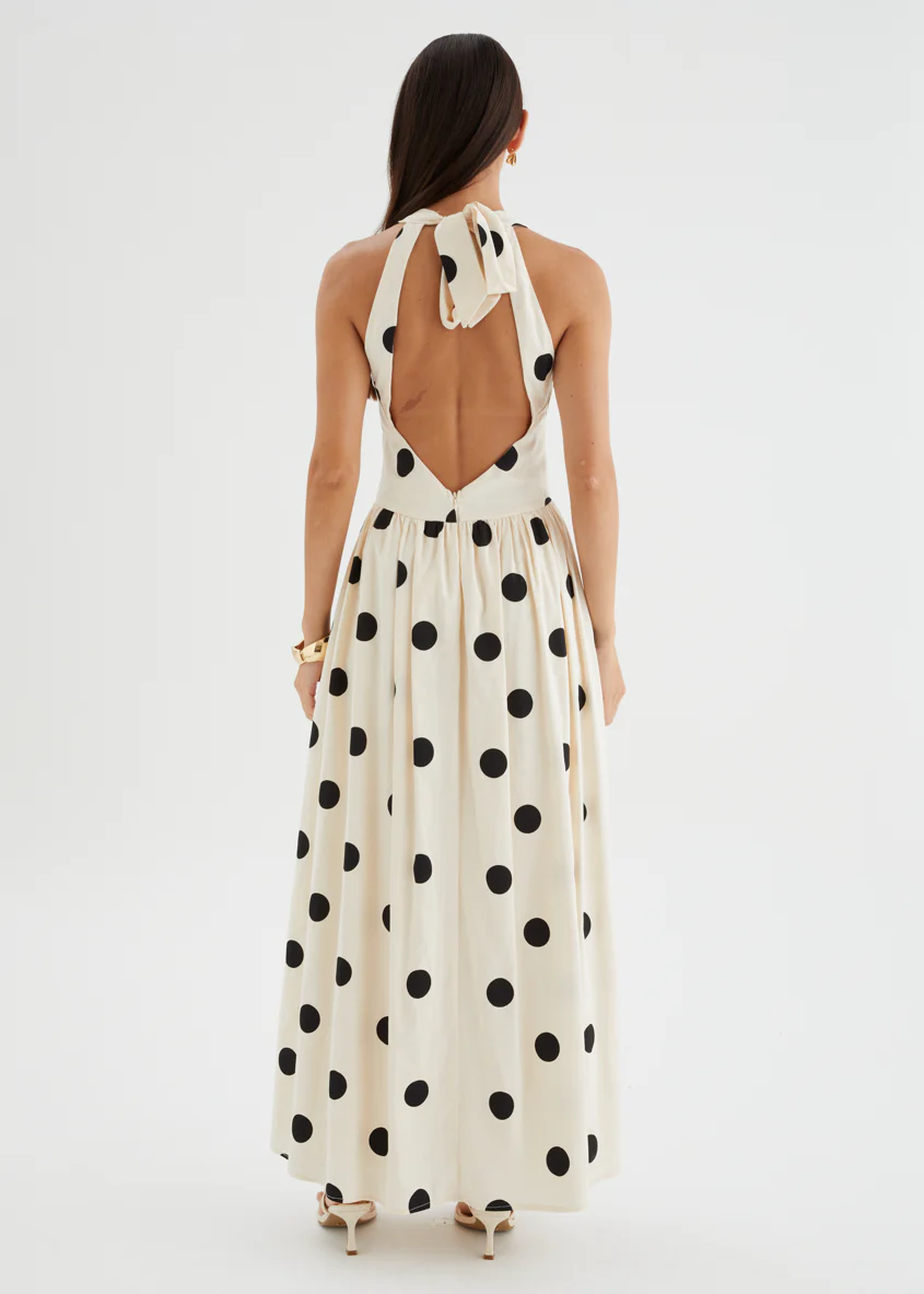 Kelsy Halter Maxi Dress - Beige Polka - Image 8