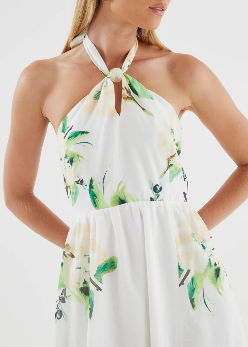 Kendall Halter Midi Dress - Lemon Blossom - Image 11