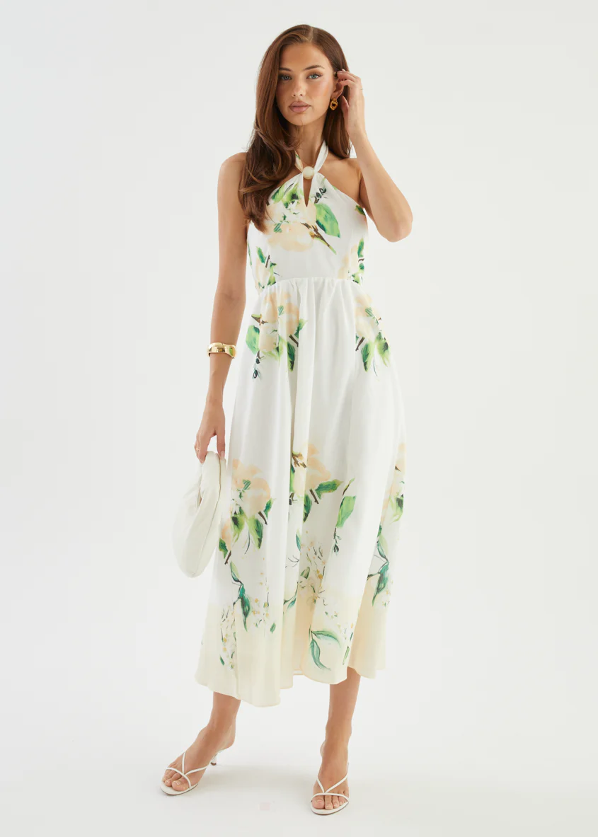 Kendall Halter Midi Dress - Lemon Blossom - Image 15