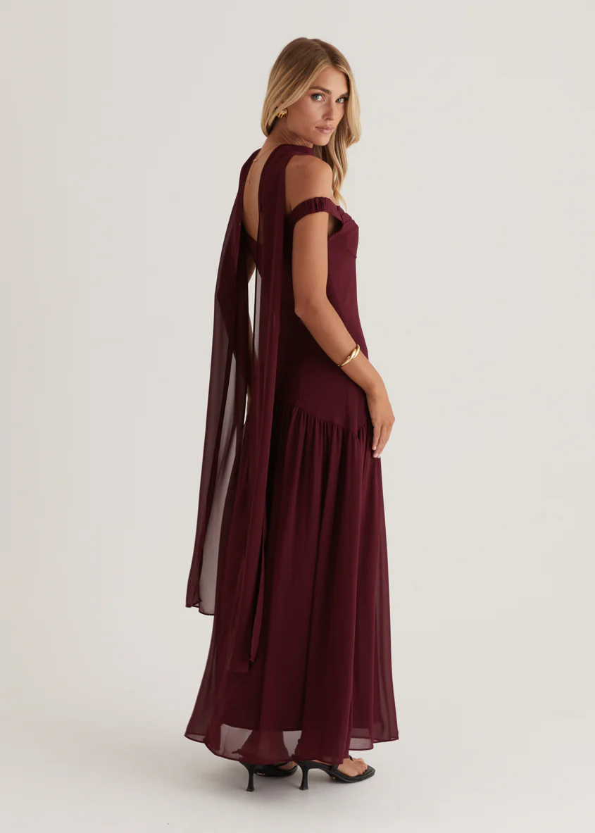 Kirah Off Shoulder Maxi Dress - Wine - Image 10