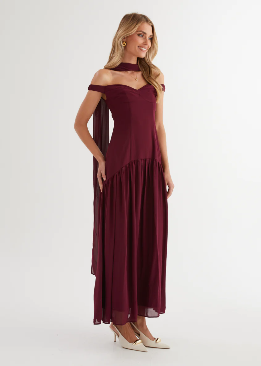 Kirah Off Shoulder Maxi Dress - Wine - Image 12