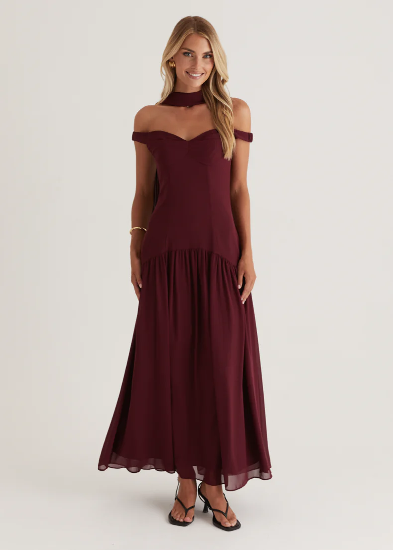 Kirah Off Shoulder Maxi Dress - Wine - Image 3