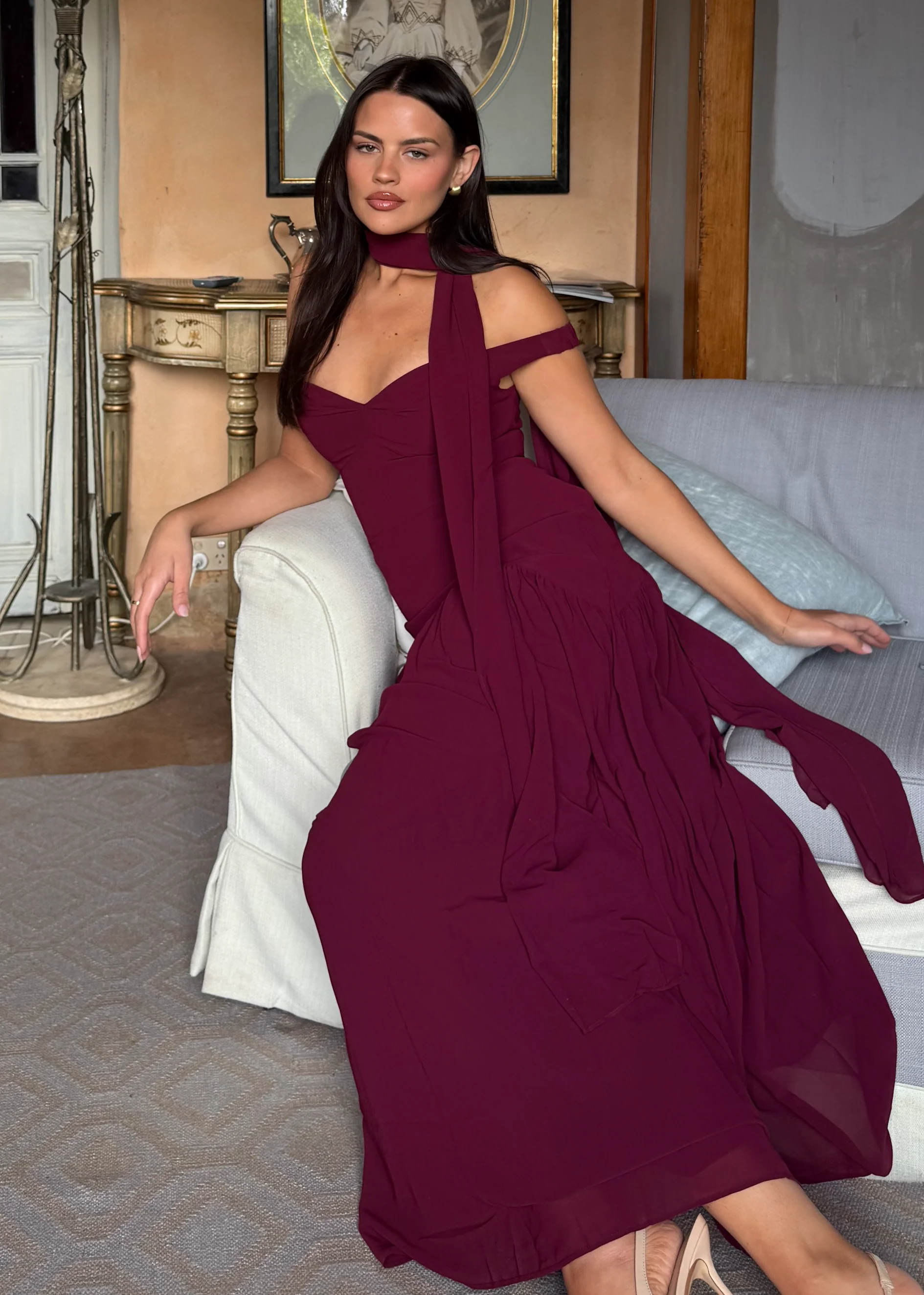 Kirah Off Shoulder Maxi Dress - Wine - Image 4