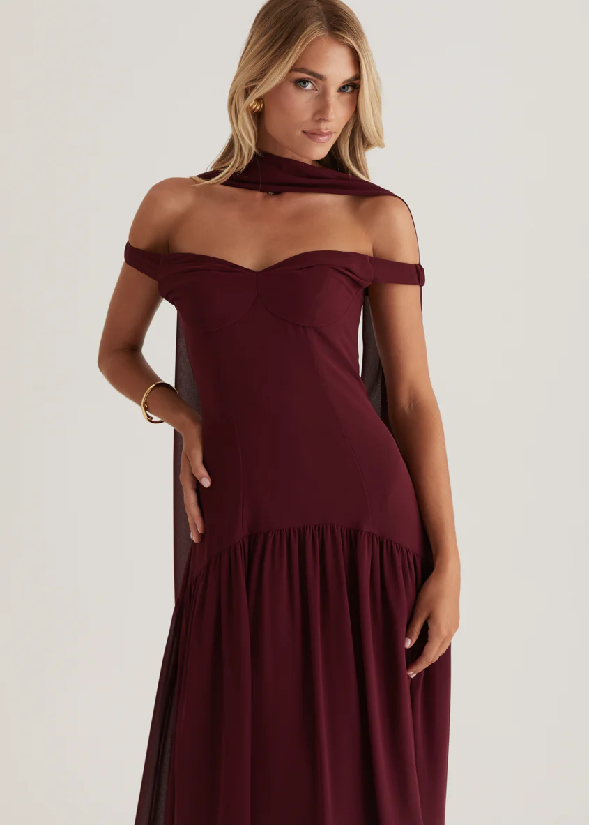 Kirah Off Shoulder Maxi Dress - Wine - Image 5