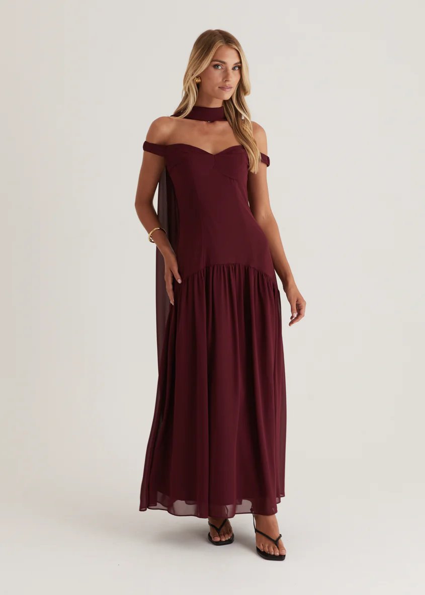 Kirah Off Shoulder Maxi Dress - Wine - Image 7
