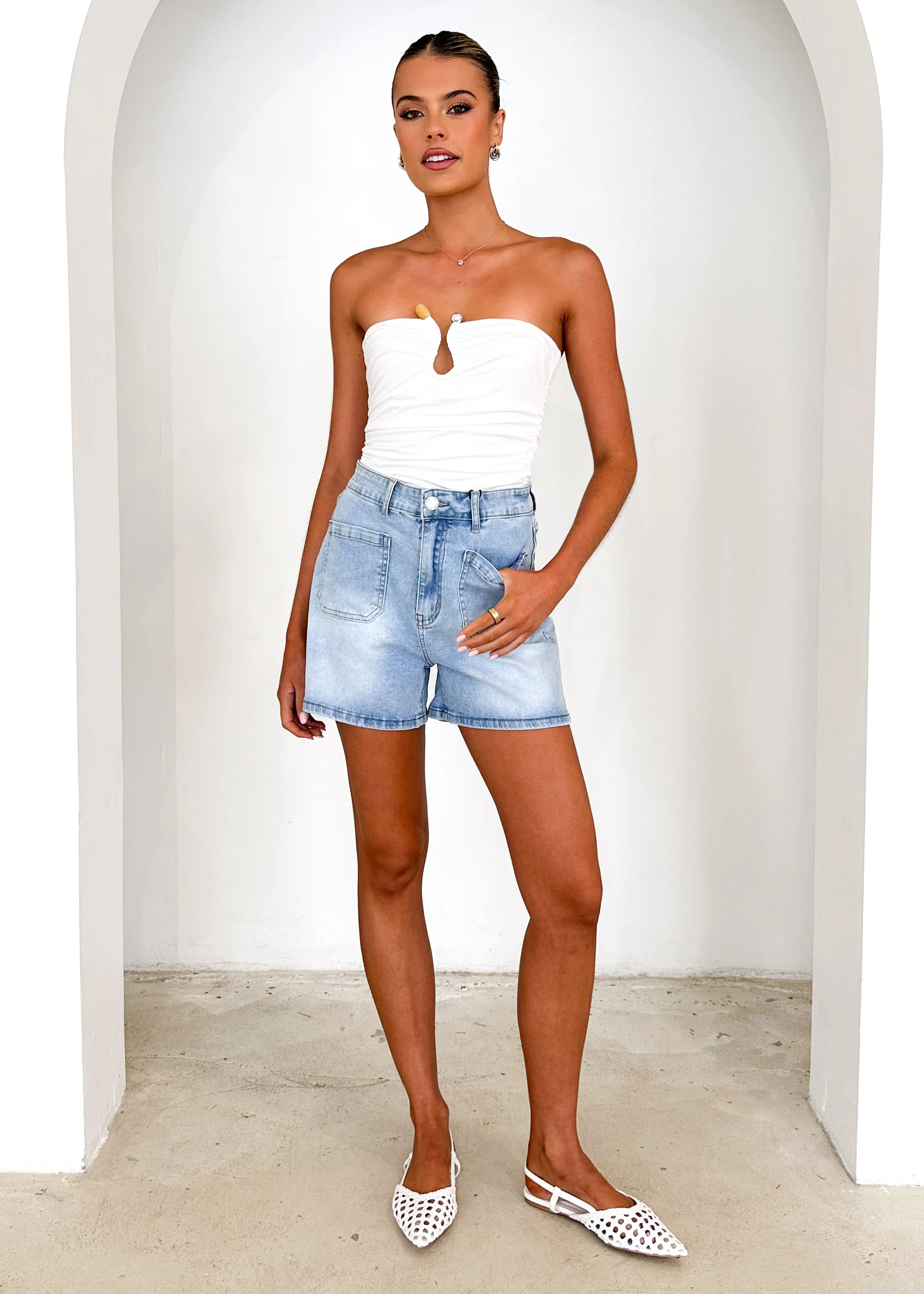 Kista Stretch Denim Shorts - Light Blue - Image 4