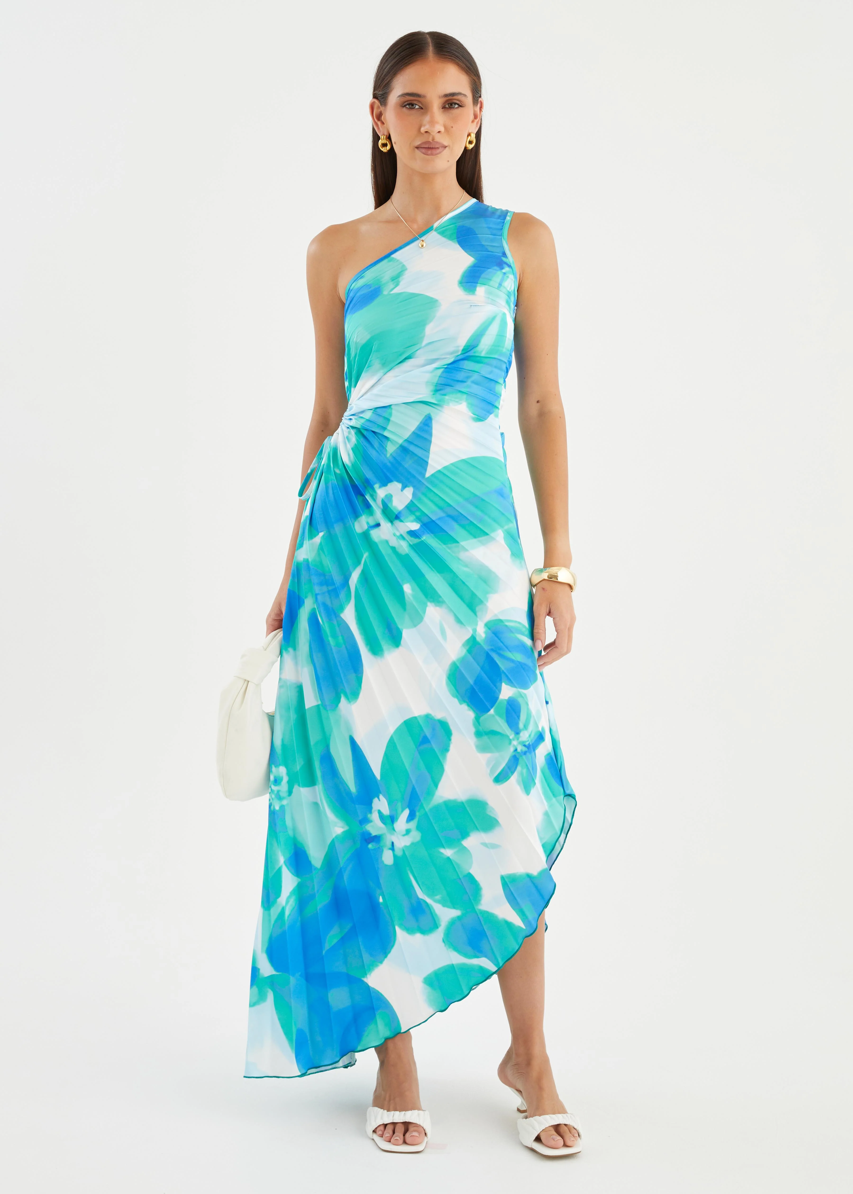 Kiyo One Shoulder Midi Dress - Aqua Petal - Image 6