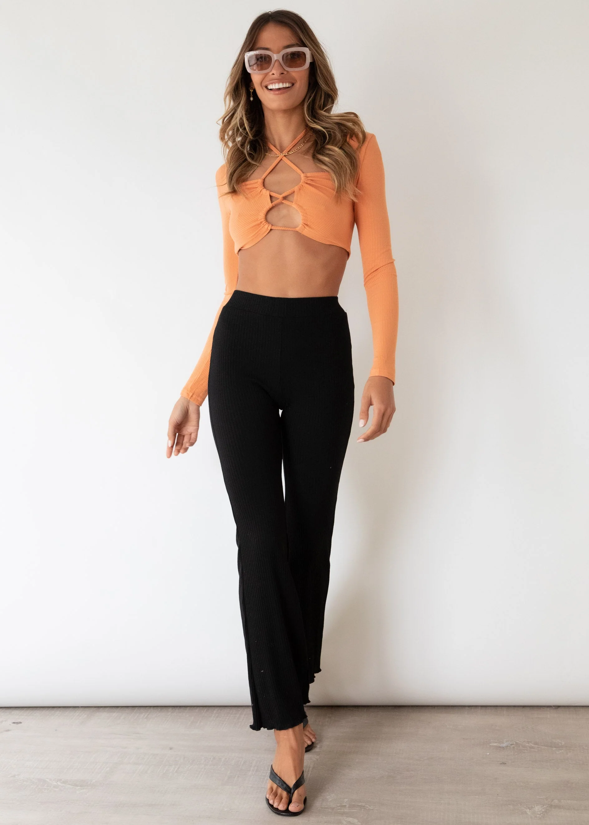 Lace Me Up Knit Crop - Tangerine - Image 5