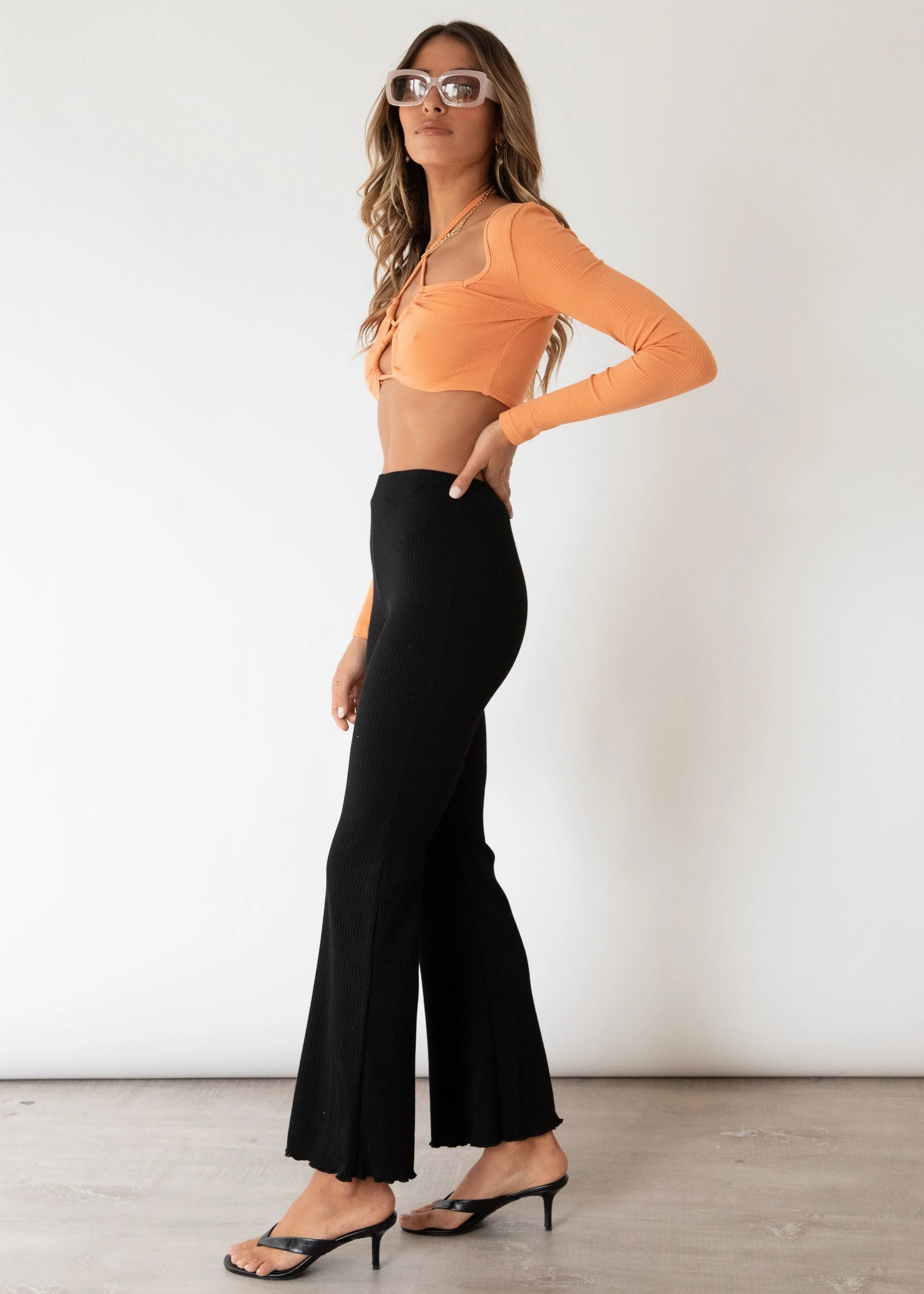 Lace Me Up Knit Crop - Tangerine - Image 6