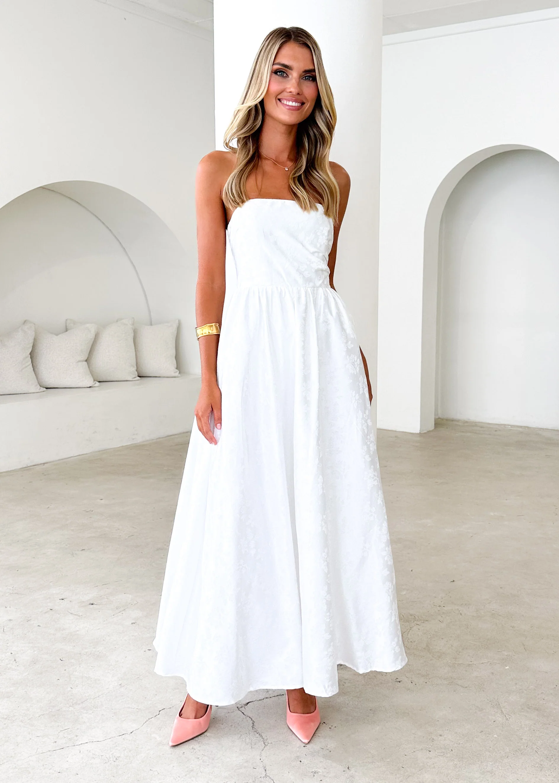 Laneway Strapless Maxi Dress - Off White - Image 2