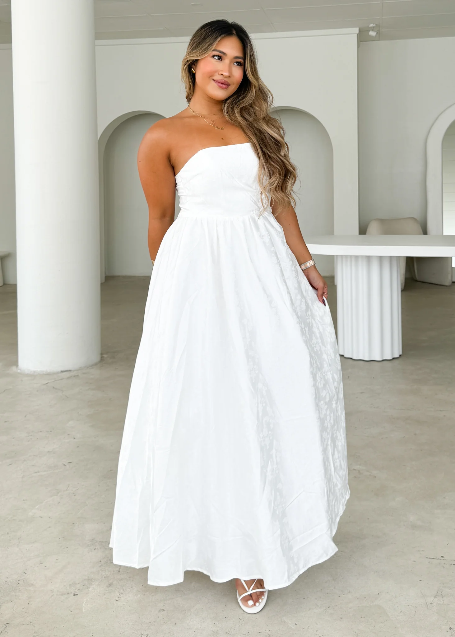 Laneway Strapless Maxi Dress - Off White - Image 4