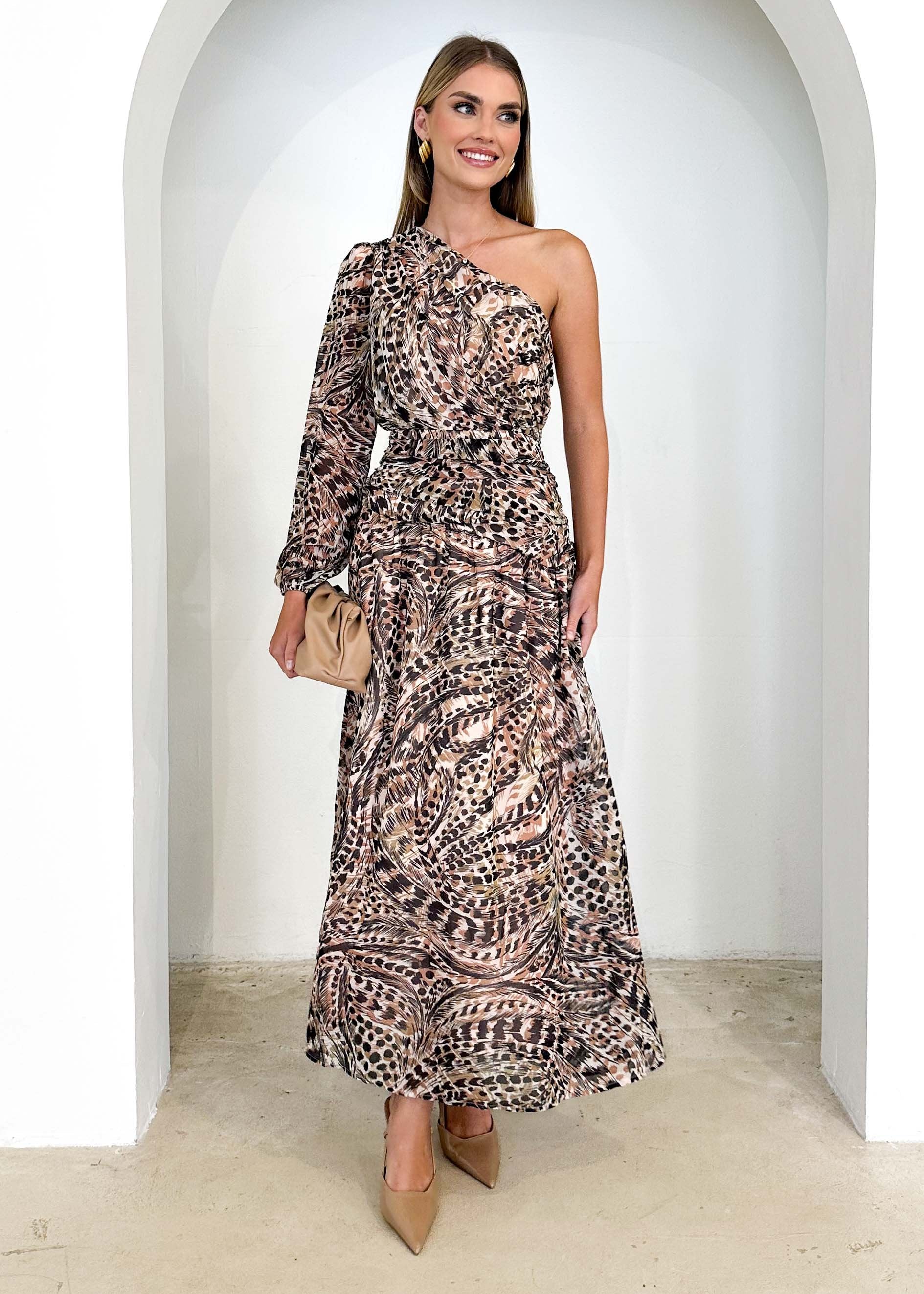 Lannora One Shoulder Maxi Dress - Peach Feather - Image 3