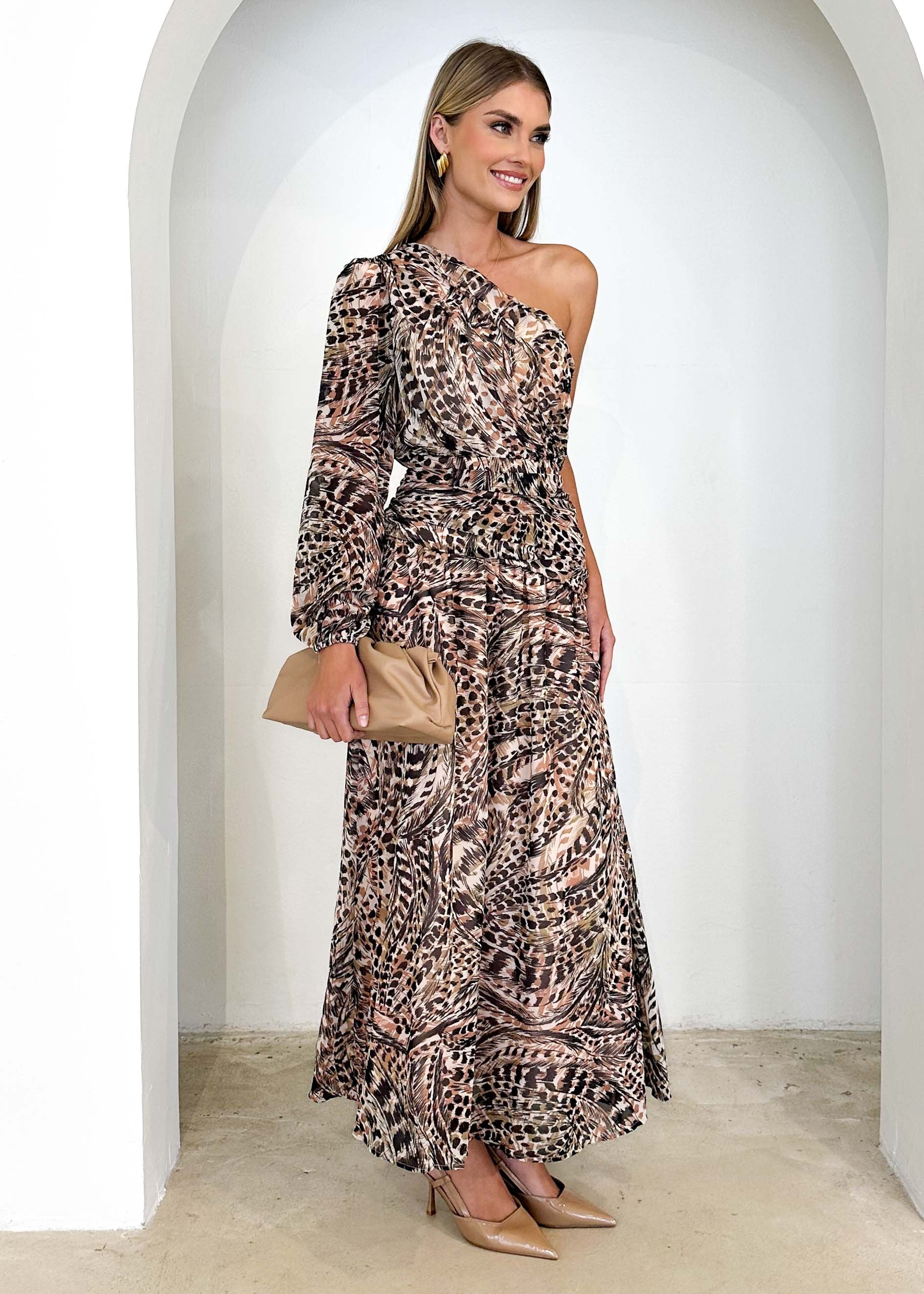 Lannora One Shoulder Maxi Dress - Peach Feather - Image 7