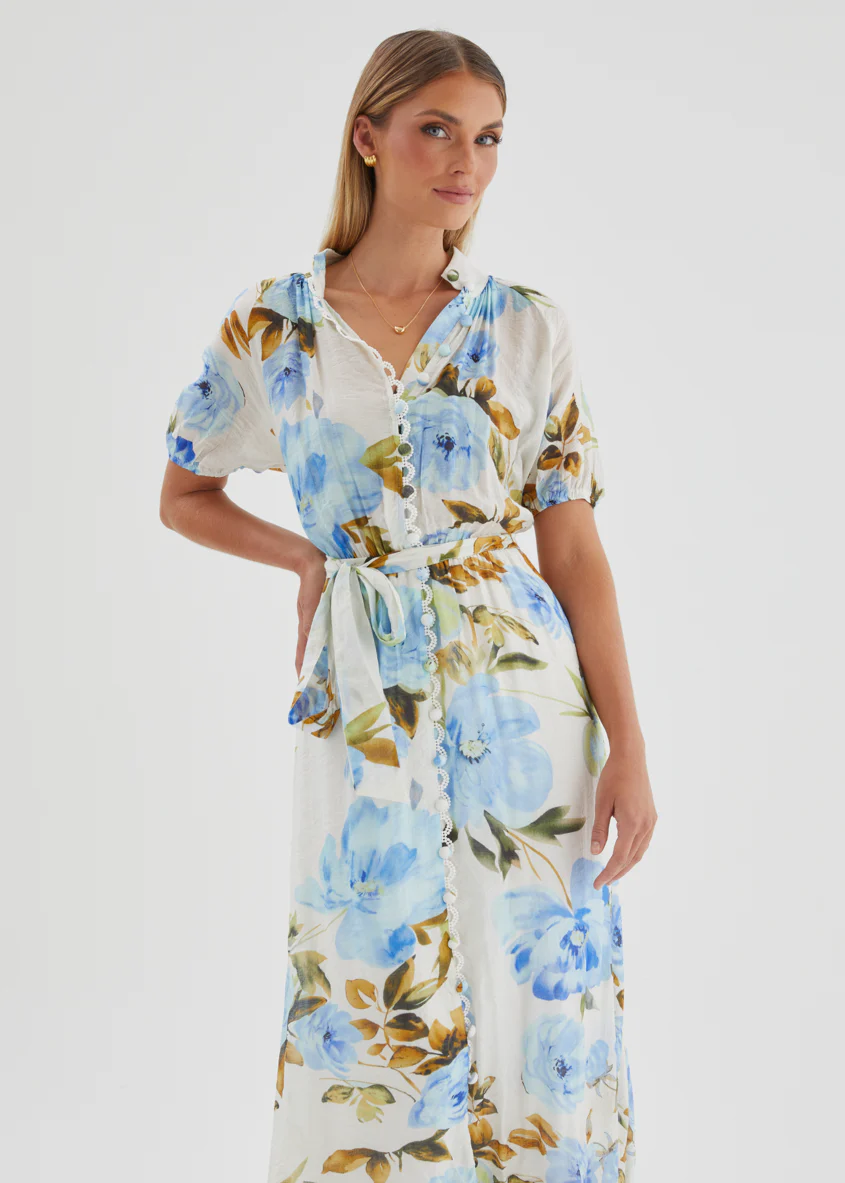 Lauretta Midi Dress - Blue Floral - Image 3